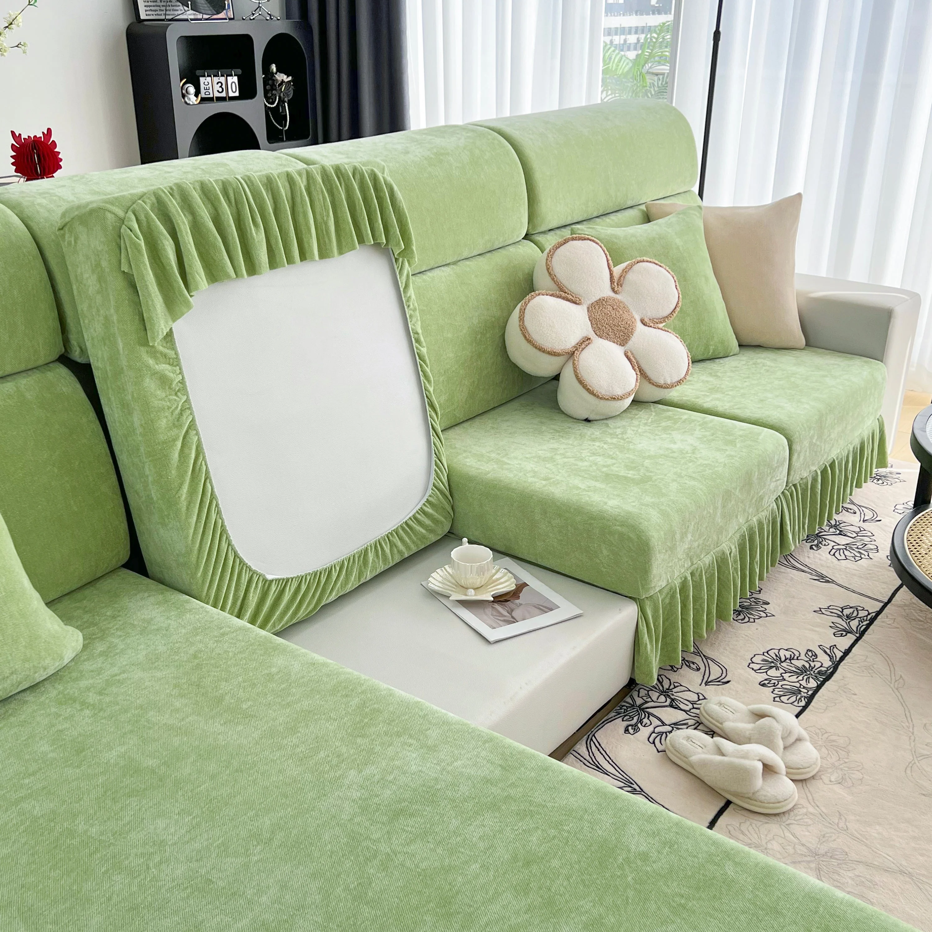 Universal Elastic Skirt Sofa Slipcover, Stretch Sofa Cushion Cover For Bedroom Office Living Room - Image 83