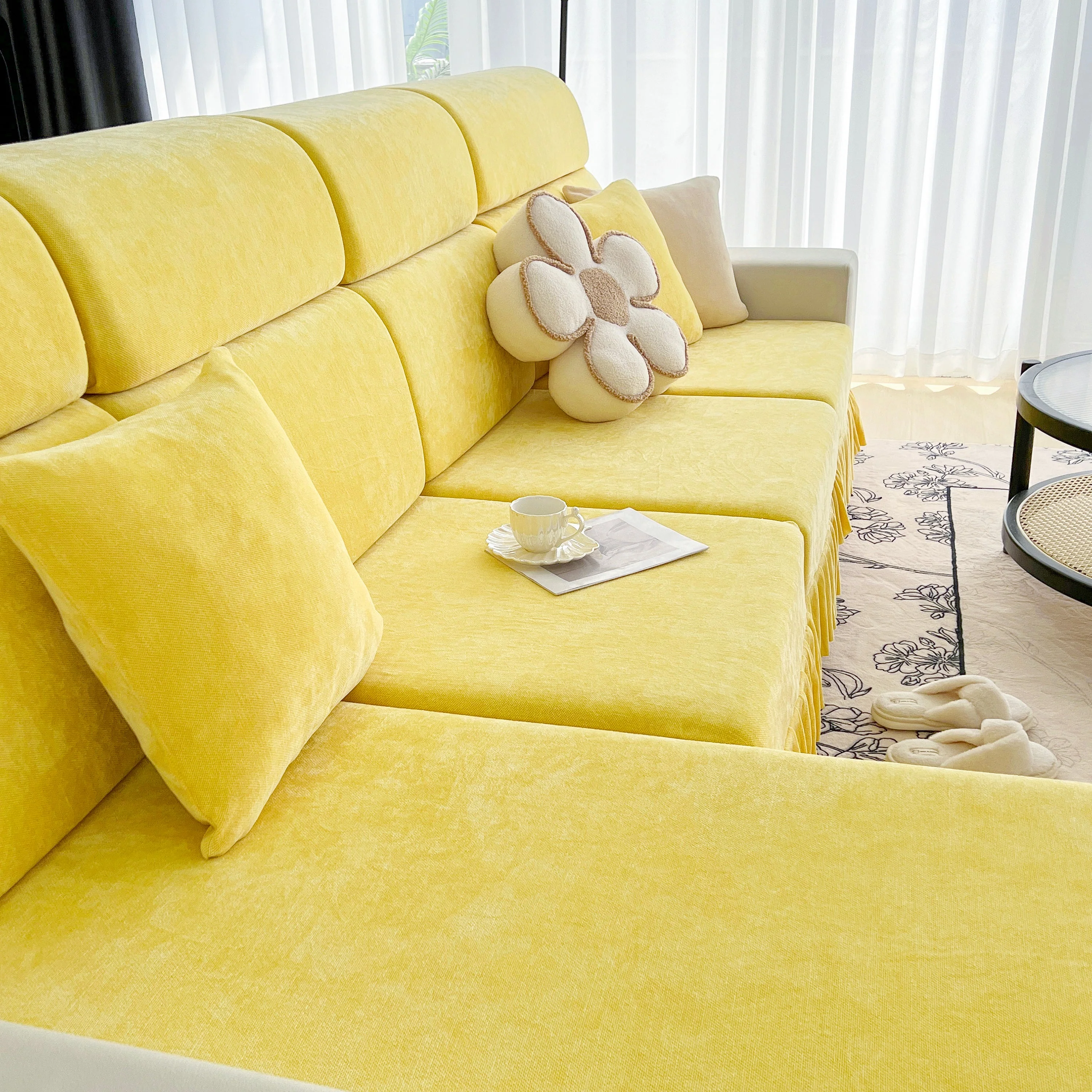 Universal Elastic Skirt Sofa Slipcover, Stretch Sofa Cushion Cover For Bedroom Office Living Room - Image 87