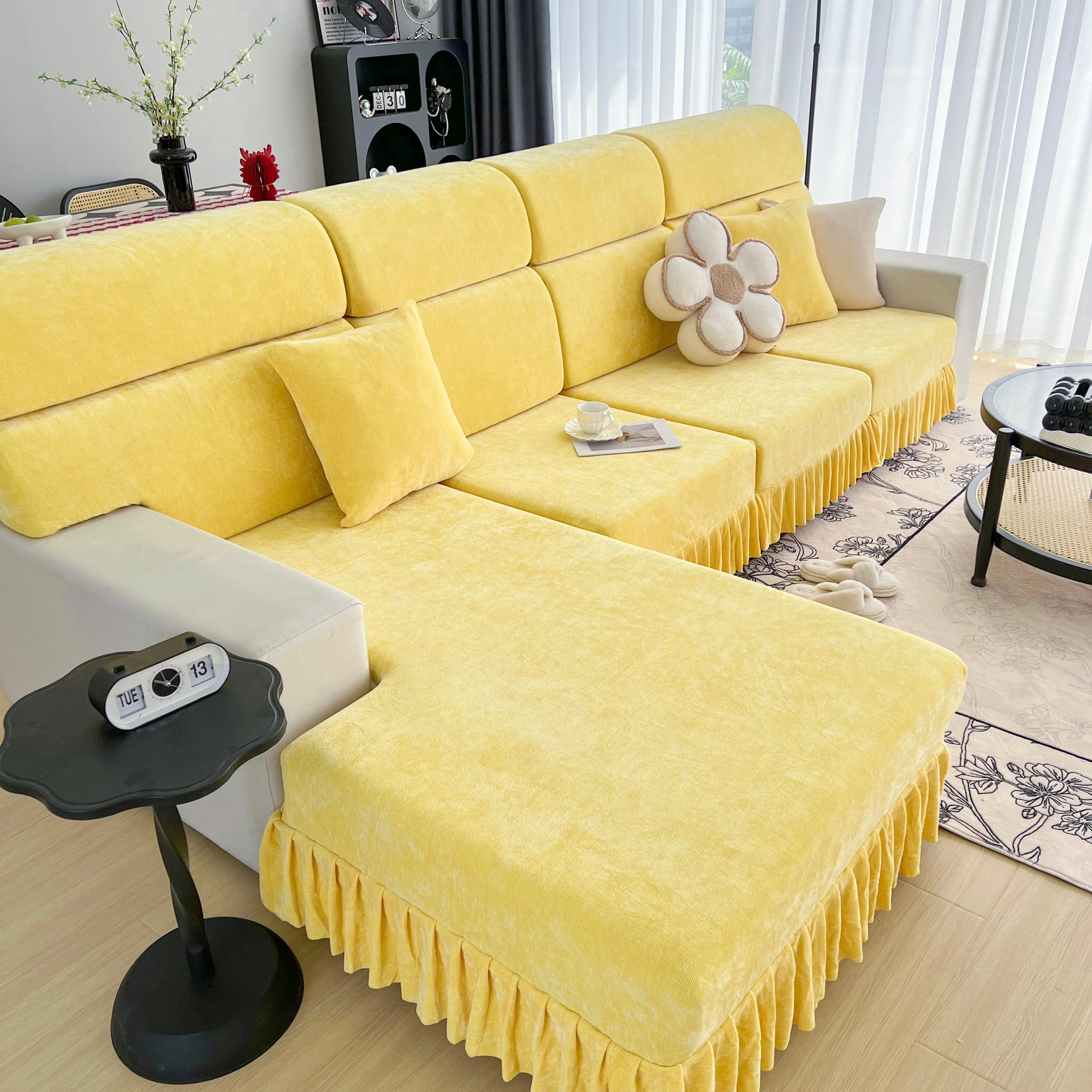 Universal Elastic Skirt Sofa Slipcover, Stretch Sofa Cushion Cover For Bedroom Office Living Room - Image 89