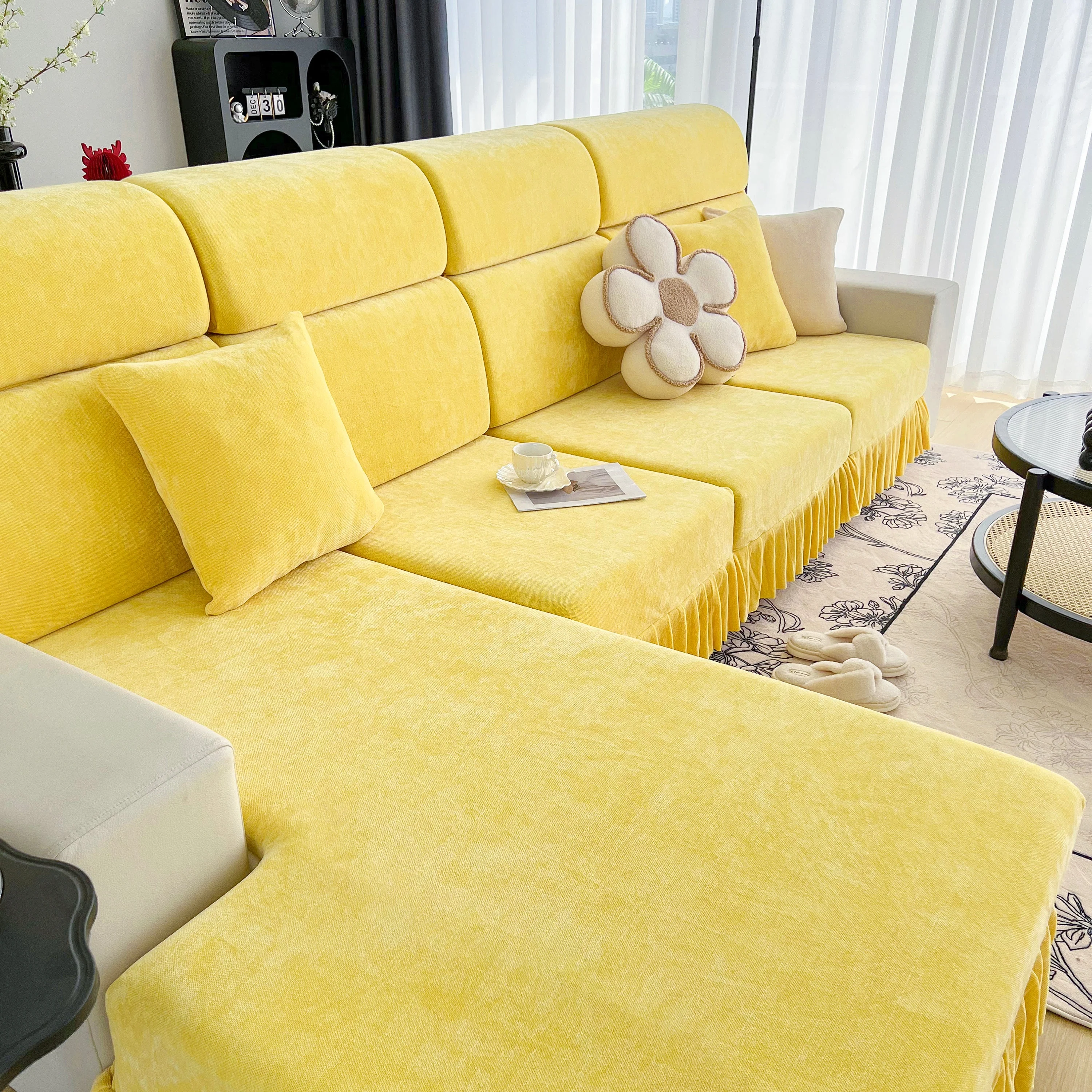 Universal Elastic Skirt Sofa Slipcover, Stretch Sofa Cushion Cover For Bedroom Office Living Room - Image 90