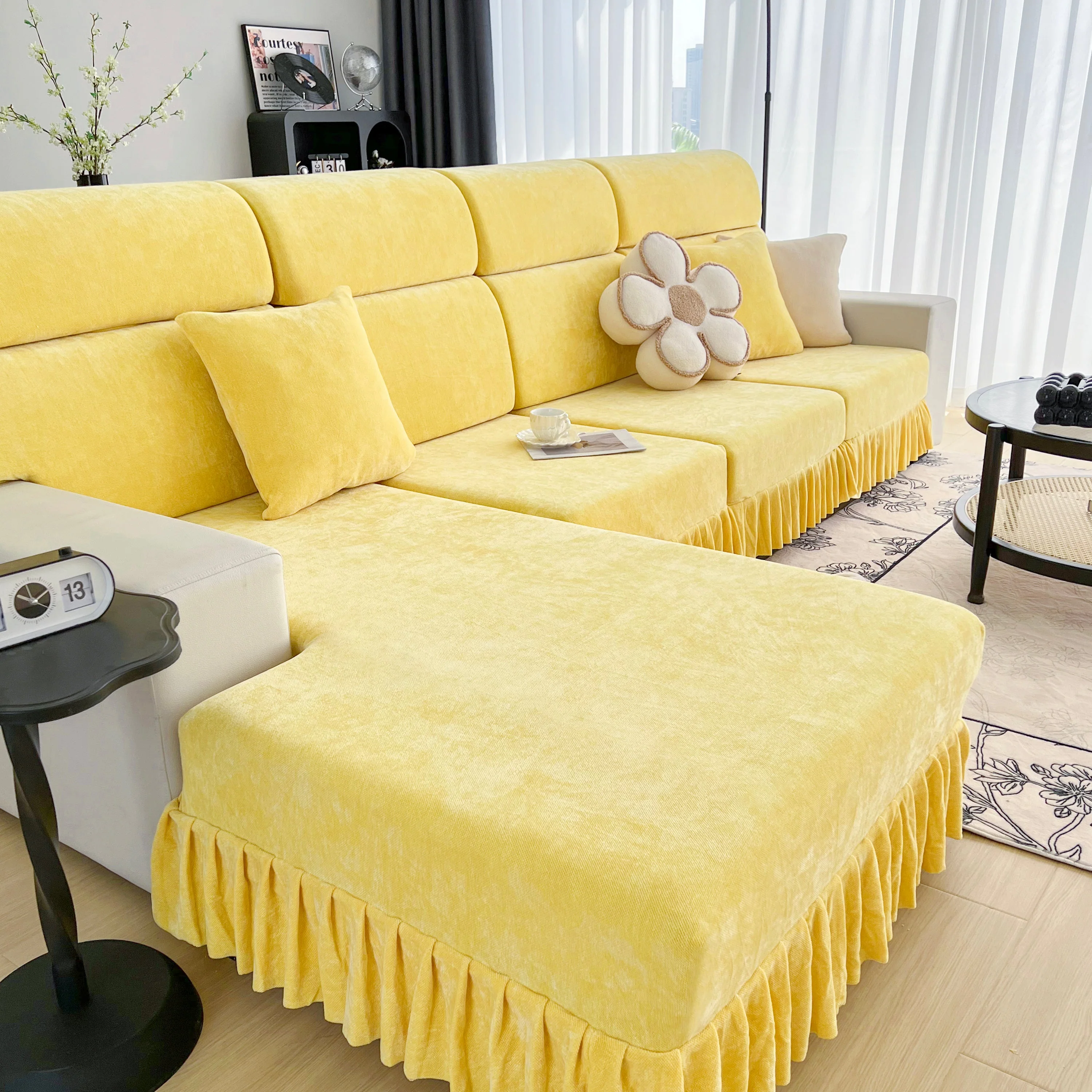 Universal Elastic Skirt Sofa Slipcover, Stretch Sofa Cushion Cover For Bedroom Office Living Room - Image 96