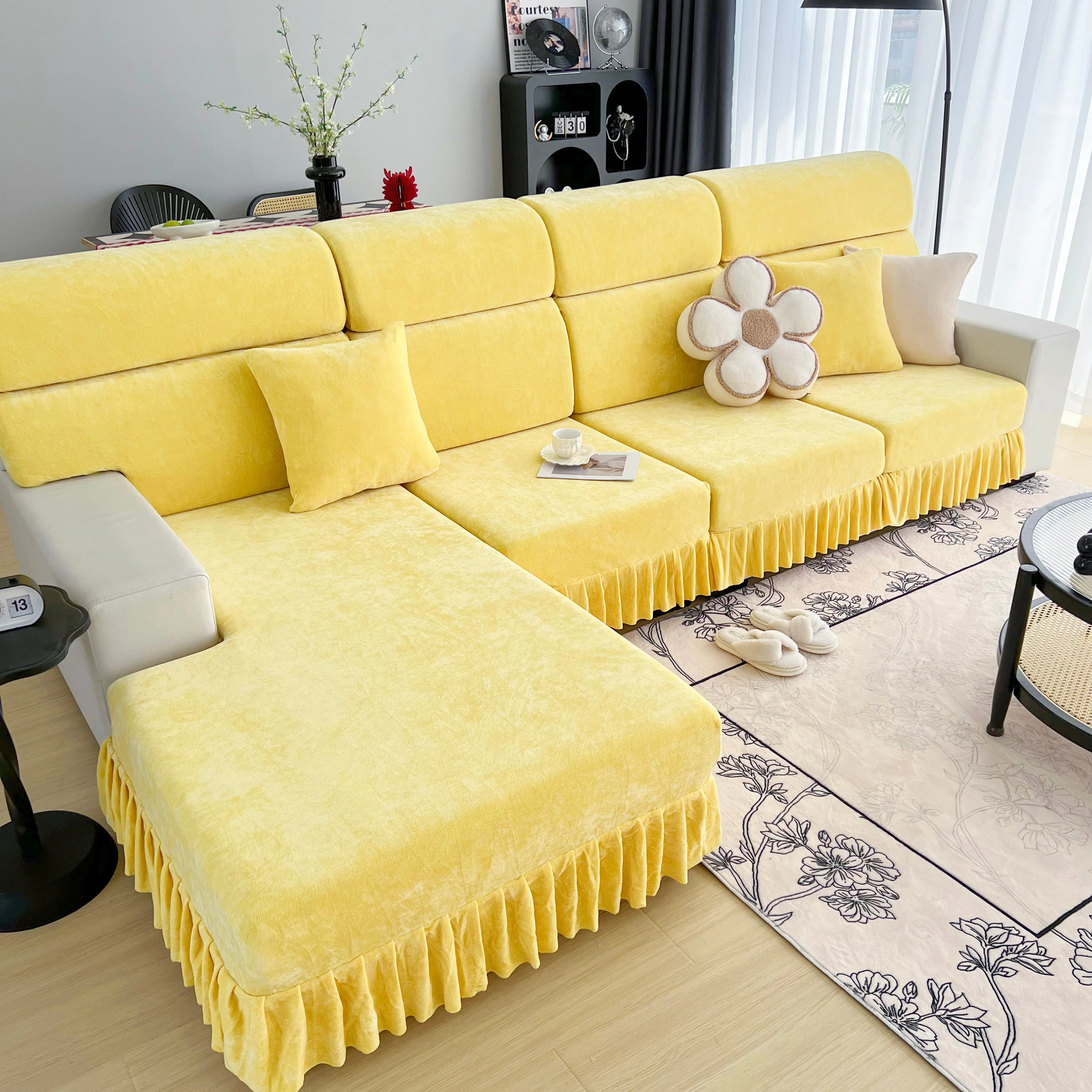 Universal Elastic Skirt Sofa Slipcover, Stretch Sofa Cushion Cover For Bedroom Office Living Room - Image 97