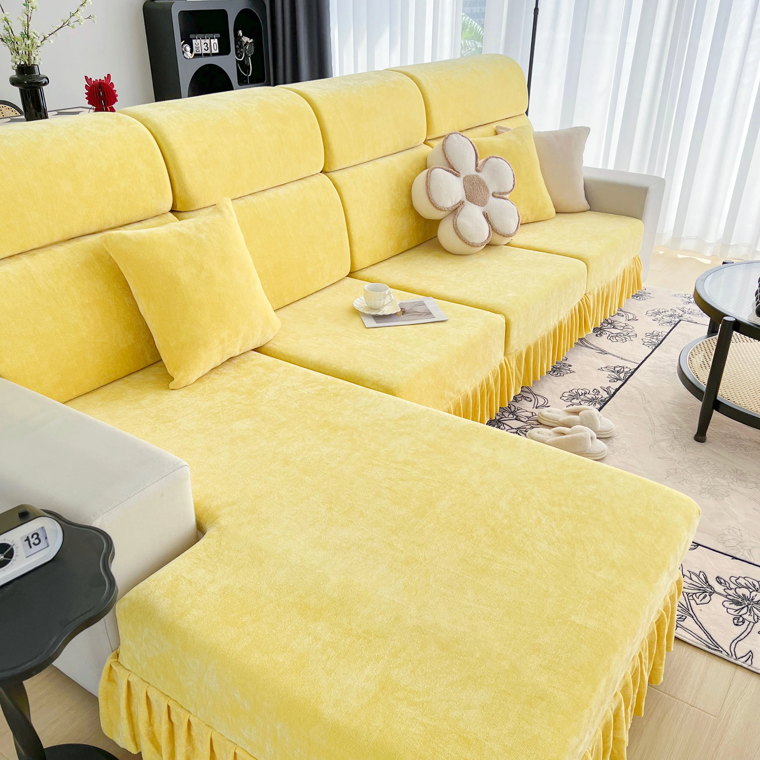 Universal Elastic Skirt Sofa Slipcover, Stretch Sofa Cushion Cover For Bedroom Office Living Room - Image 99