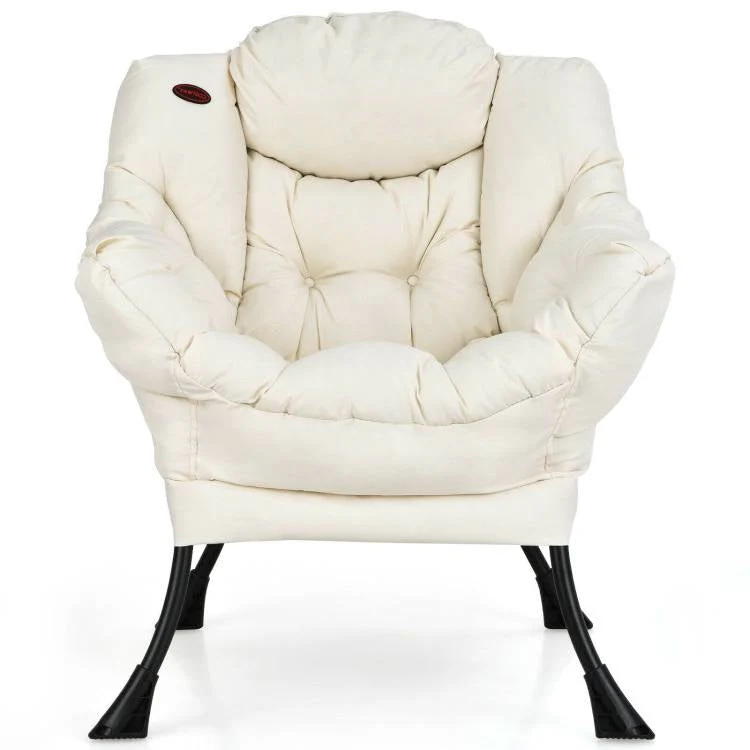 Upholstered Contemporary Cushioned Accent Chair with Side Pocket in Beige - Image 2