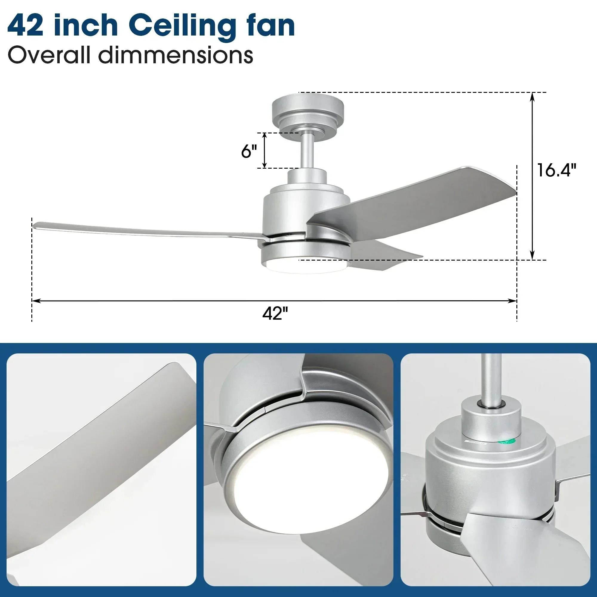 Vaczon 42 Inch 3-Blades Modern Ceiling Fan with Remote Control and LED Light - Image 11