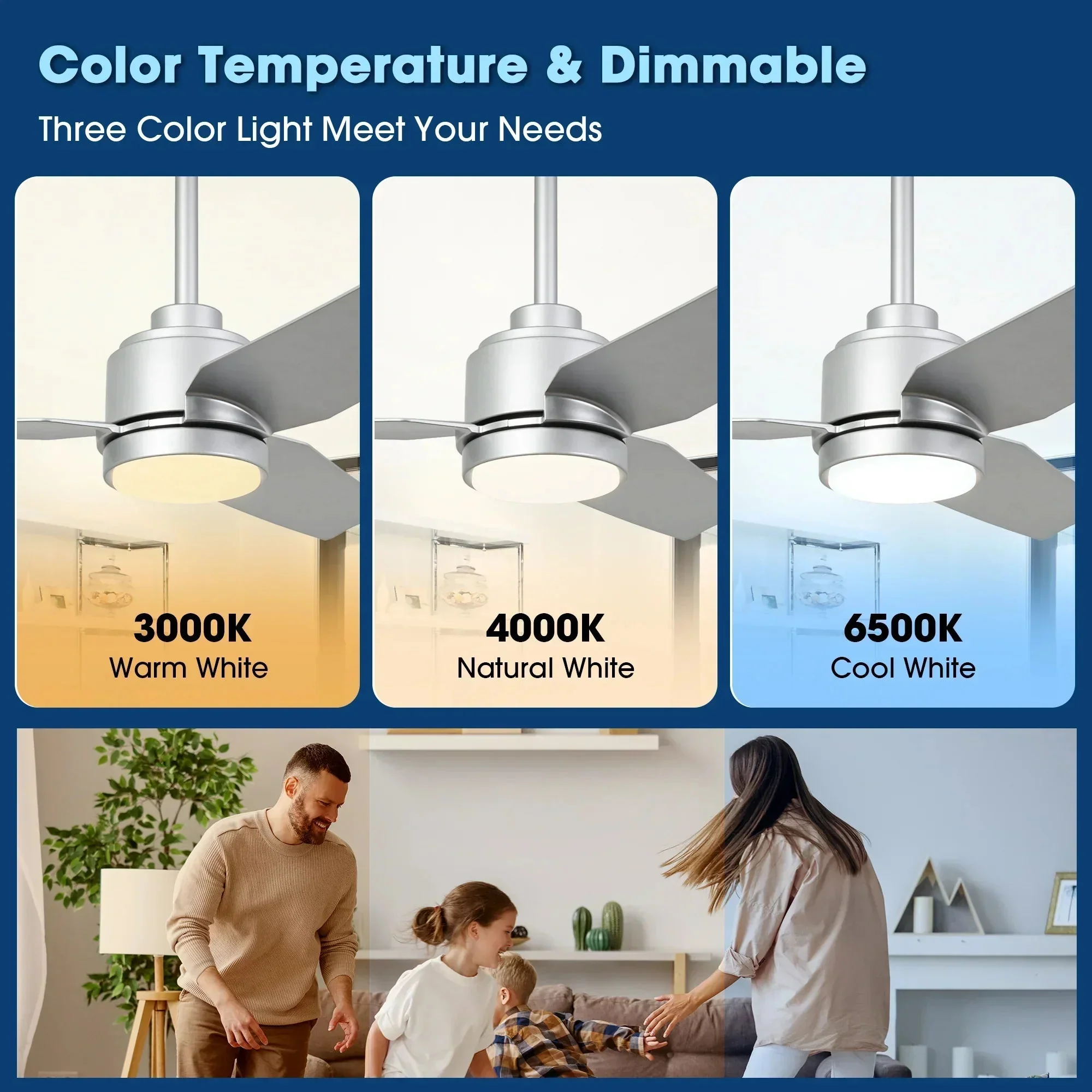 Vaczon 42 Inch 3-Blades Modern Ceiling Fan with Remote Control and LED Light - Image 13