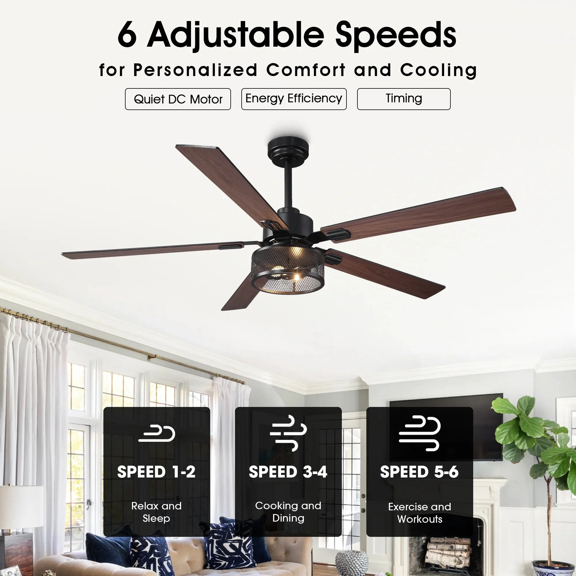 Vaczon 42 Inch 52 Inch 60 Inch Eden Downrod Mount Ceiling Fan with Light and APP & Remote Control - Image 11