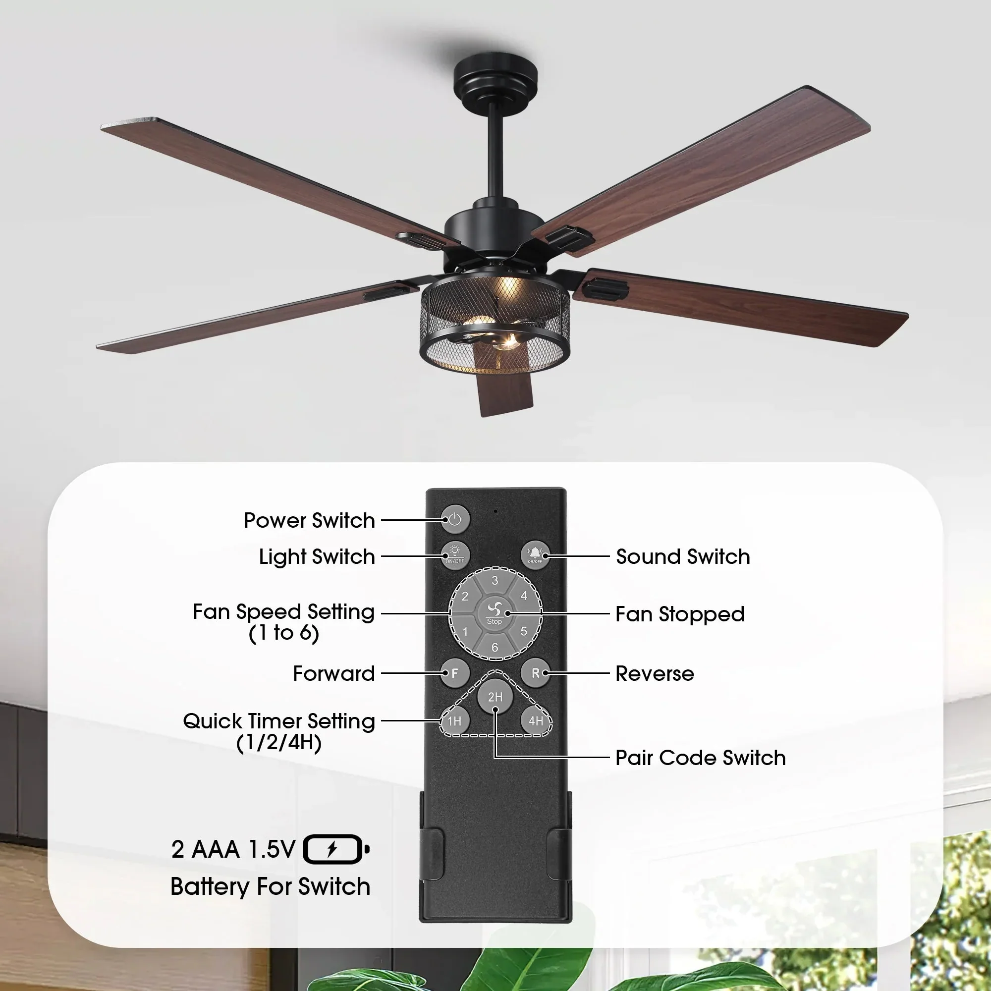 Vaczon 42 Inch 52 Inch 60 Inch Eden Downrod Mount Ceiling Fan with Light and APP & Remote Control - Image 13