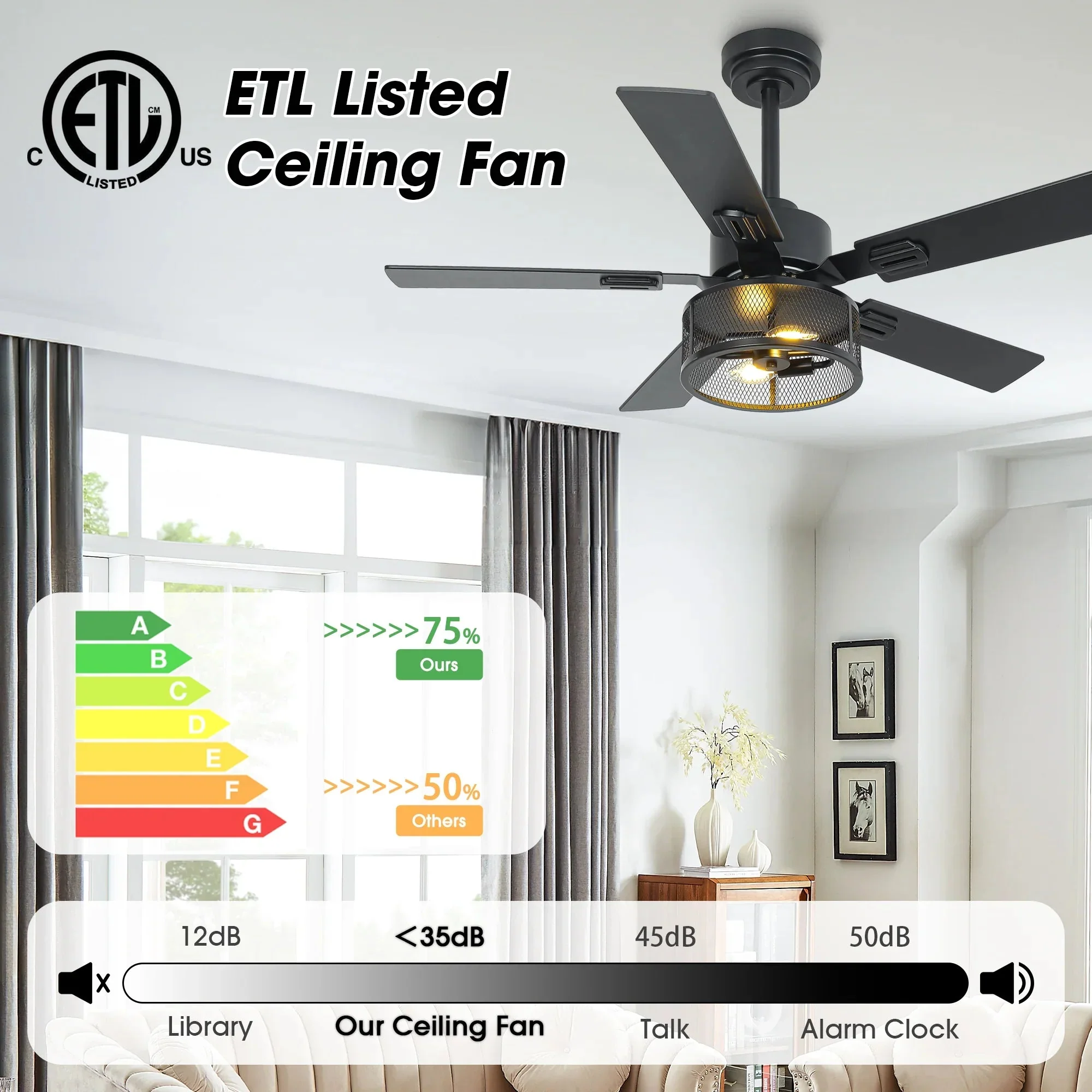 Vaczon 42 Inch 52 Inch 60 Inch Eden Downrod Mount Ceiling Fan with Light and APP & Remote Control - Image 14