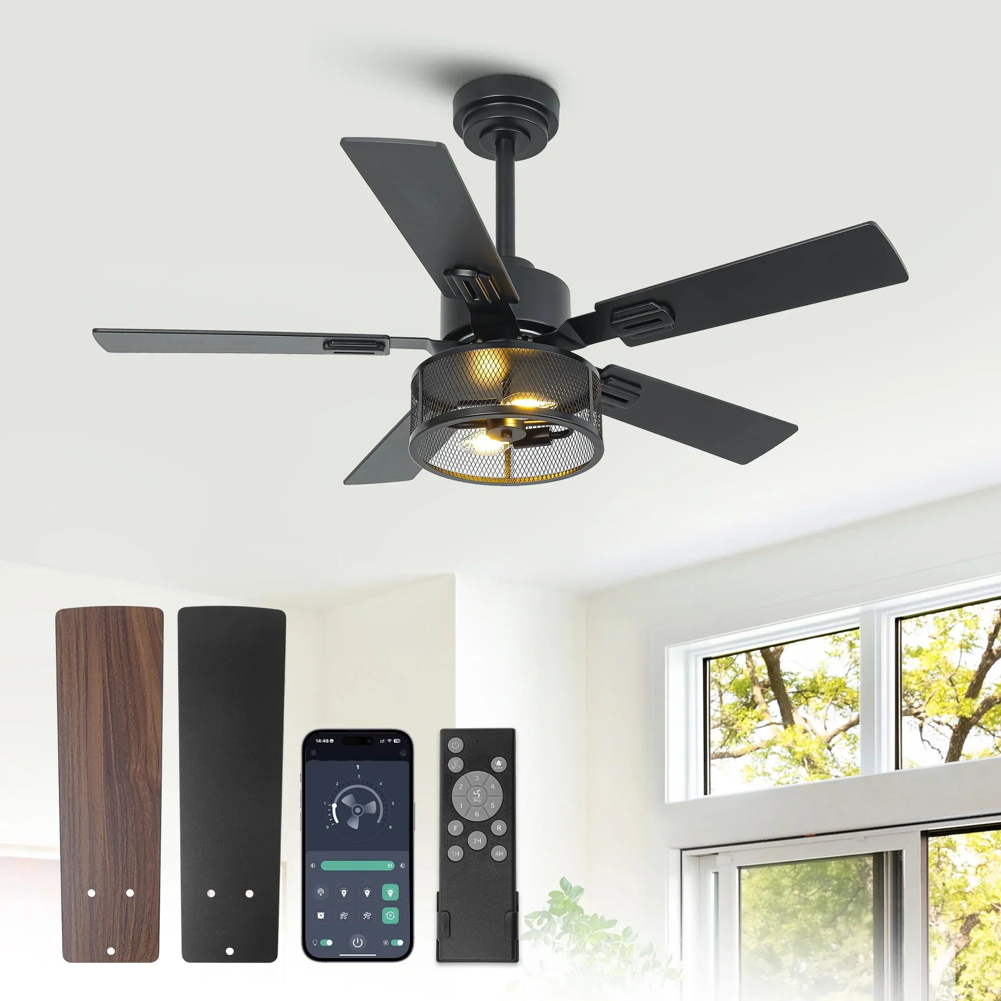 Vaczon 42 Inch 52 Inch 60 Inch Eden Downrod Mount Ceiling Fan with Light and APP & Remote Control - Image 16