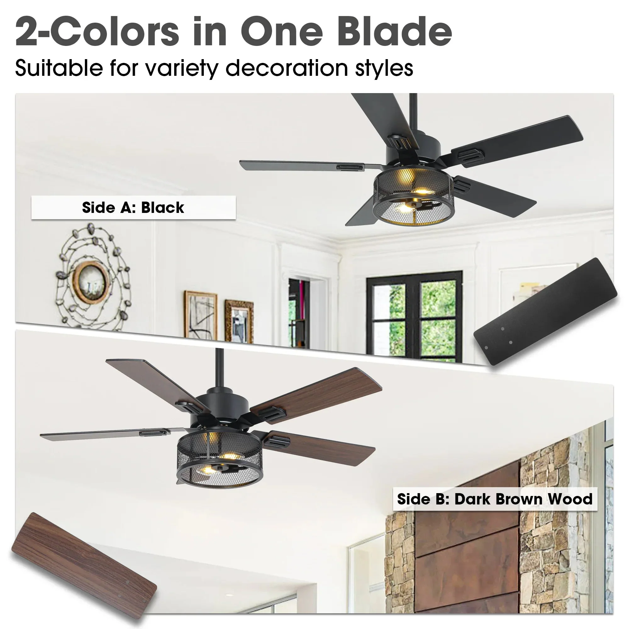Vaczon 42 Inch 52 Inch 60 Inch Eden Downrod Mount Ceiling Fan with Light and APP & Remote Control - Image 9