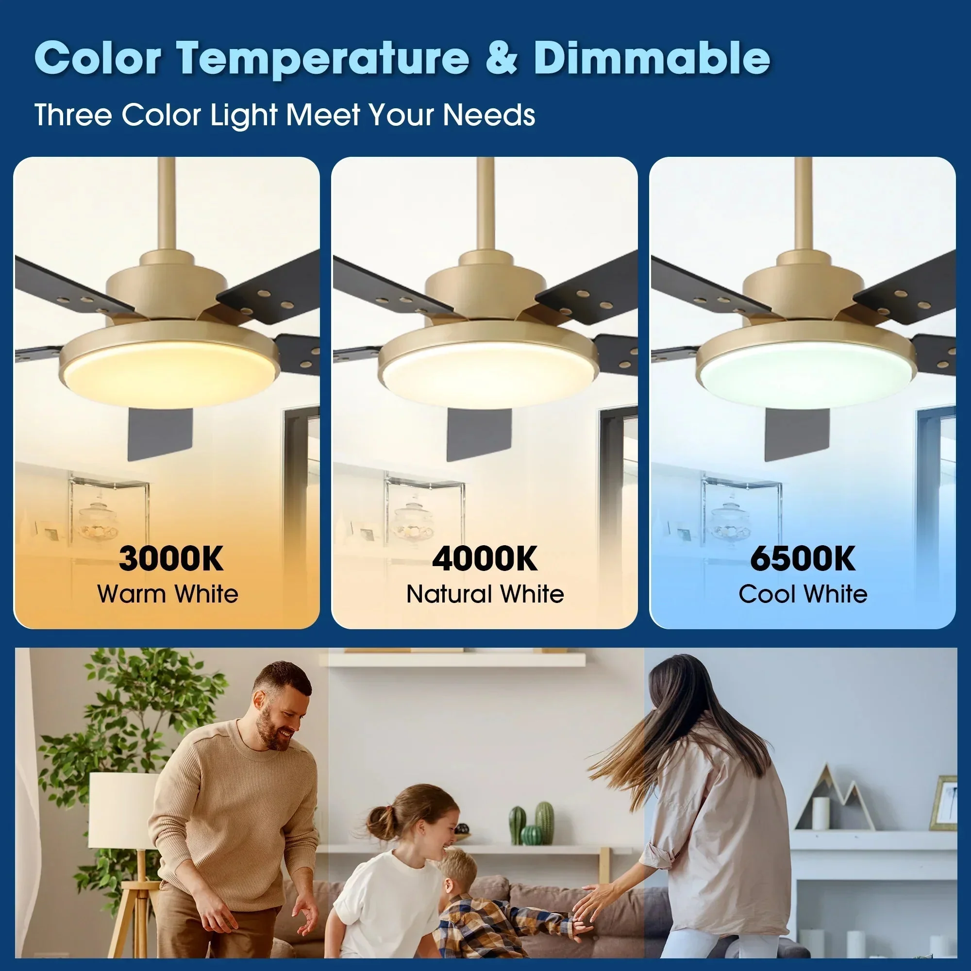 Vaczon 52 Inch Double-sided Blades Modern Ceiling Fan with Remote Control and LED Light - Image 10