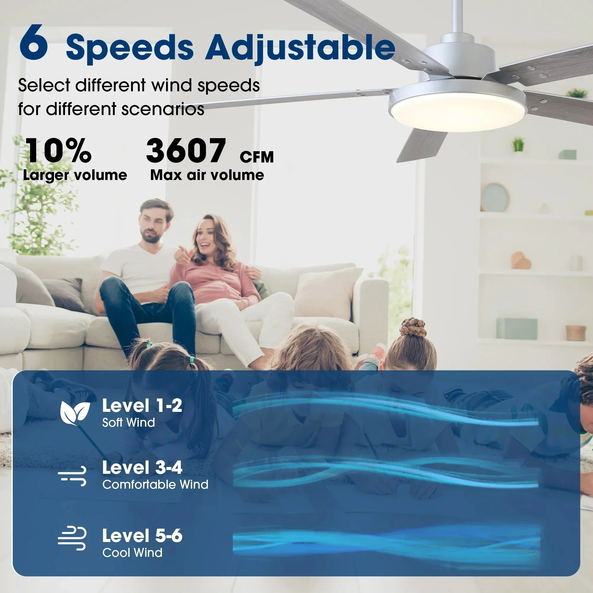 Vaczon 52 Inch Double-sided Blades Modern Ceiling Fan with Remote Control and LED Light - Image 11