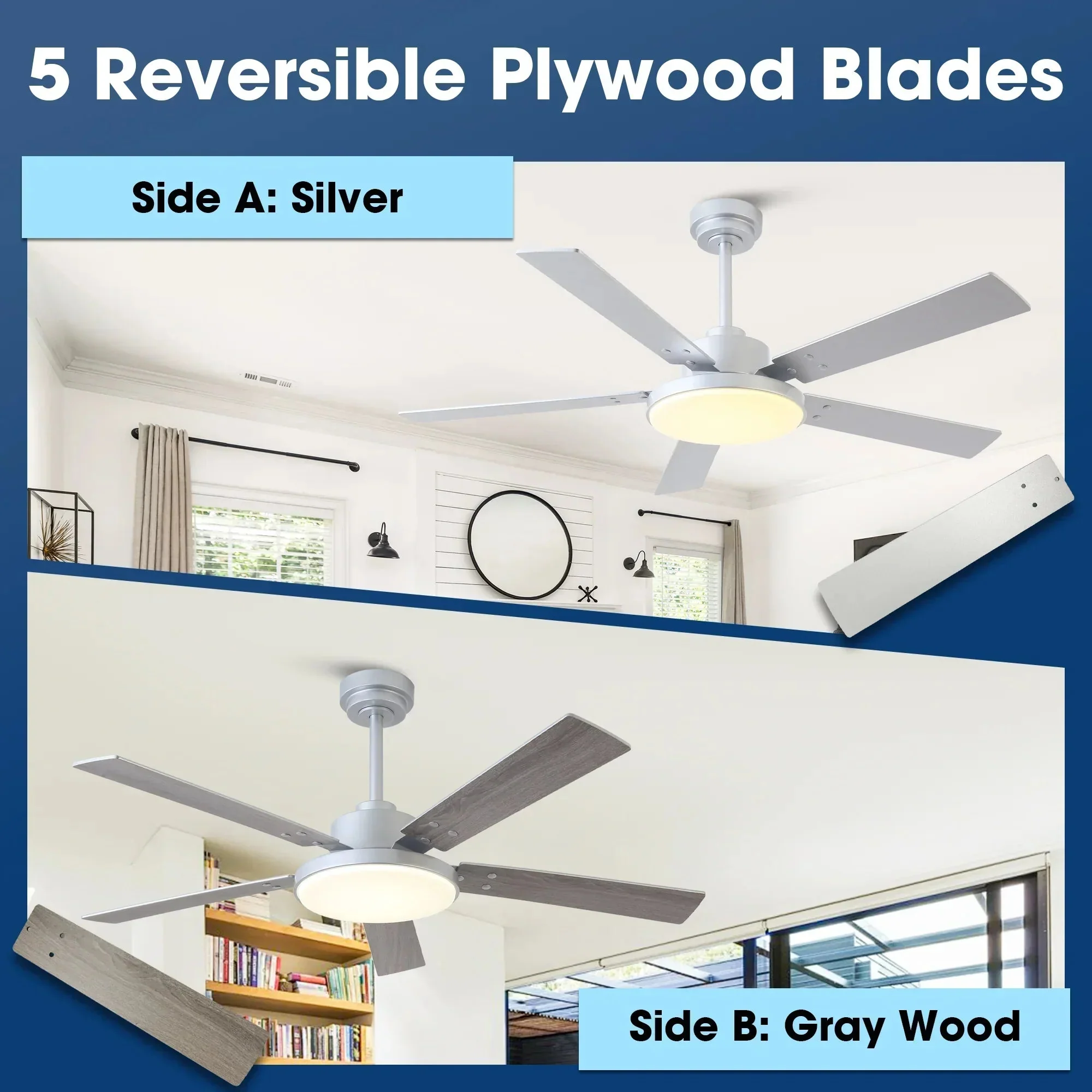 Vaczon 52 Inch Double-sided Blades Modern Ceiling Fan with Remote Control and LED Light - Image 6
