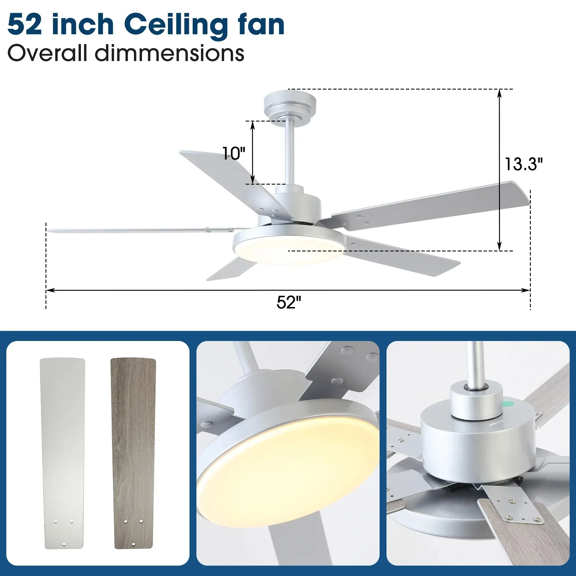 Vaczon 52 Inch Double-sided Blades Modern Ceiling Fan with Remote Control and LED Light - Image 7