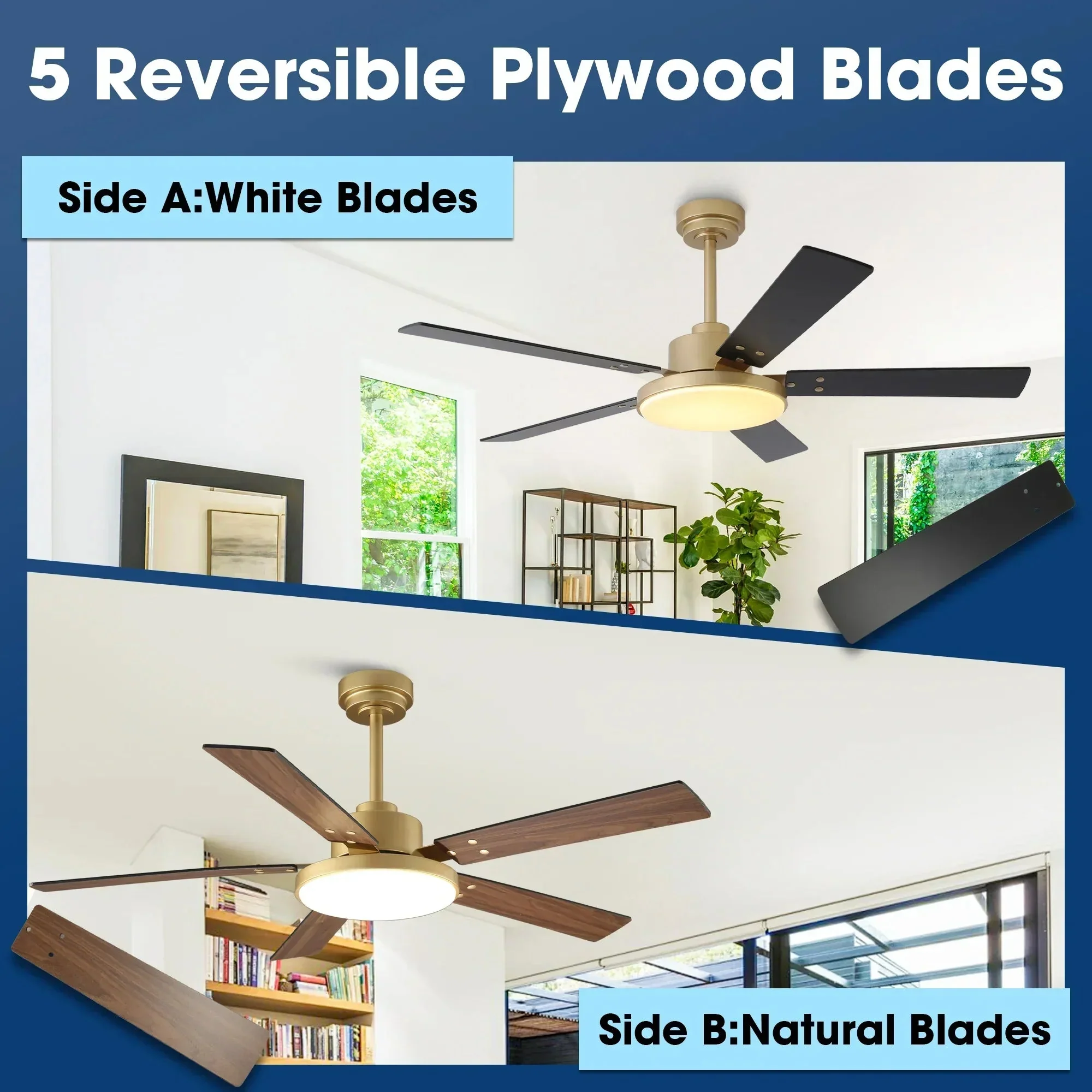 Vaczon 52 Inch Double-sided Blades Modern Ceiling Fan with Remote Control and LED Light - Image 8