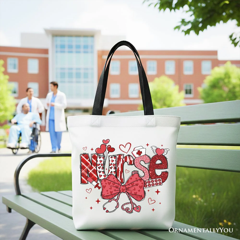 Valentine Nurse Coquette Bow Canvas Tote Bag, Cupid Favorite Nurse Work Shopper - Image 4