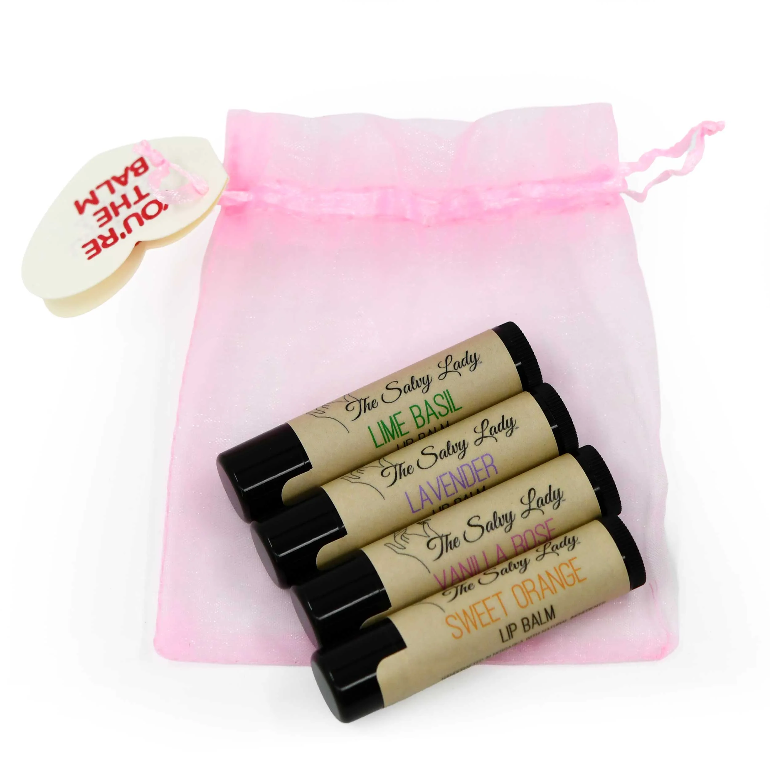 Valentine's Lip Balm Set | Pack of 4 | Sweet Orange, Vanilla Rose, Lime Basil, And Lavender Scents | The Salvy Lady - Image 2
