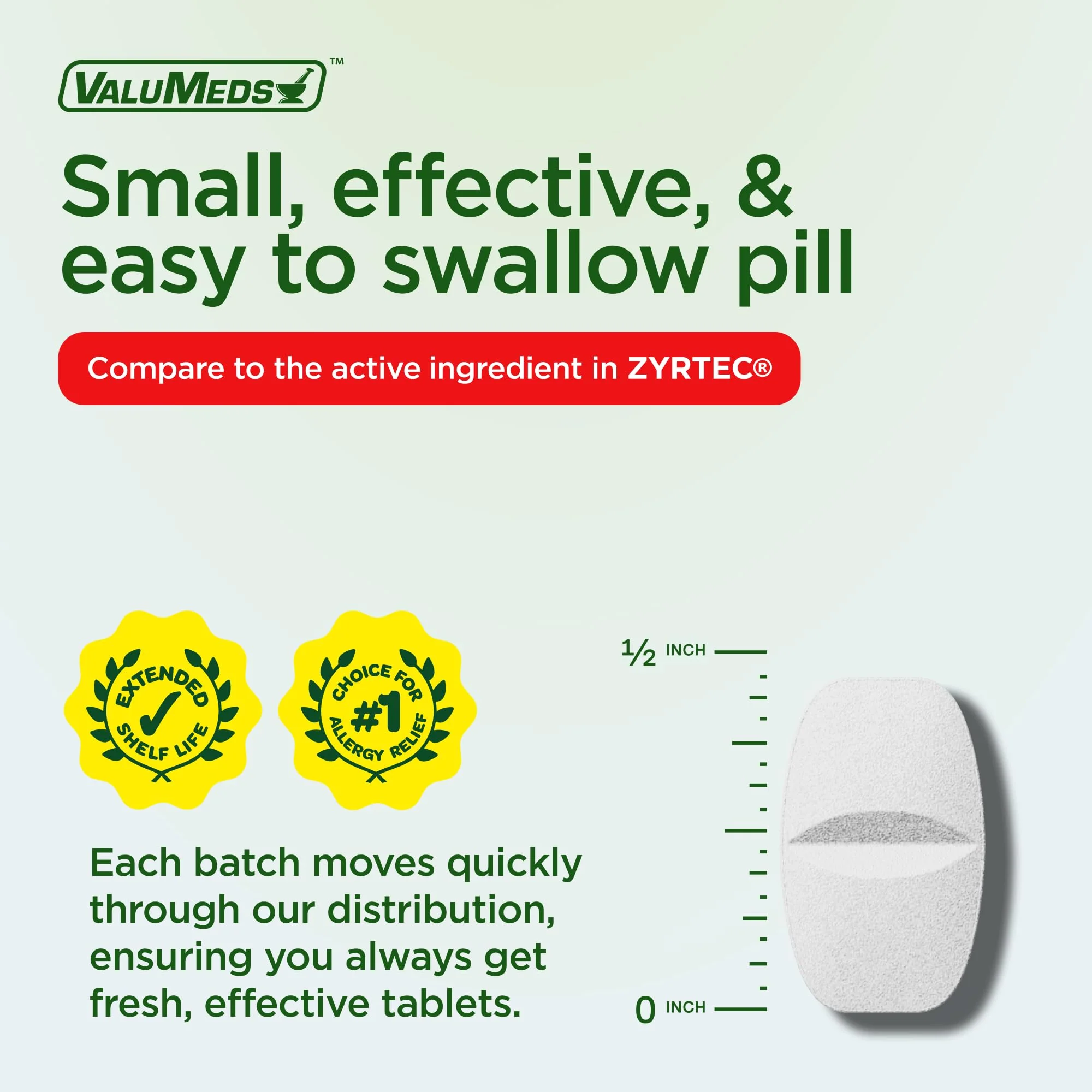 ValuMeds 24-Hour Allergy Medicine Antihistamine for Pollen, Hay Fever, Dry, Itchy Eyes, Allergies | Cetirizine HCl 10mg Caplets, Compare to Leading Brand (500 Count) - Image 4