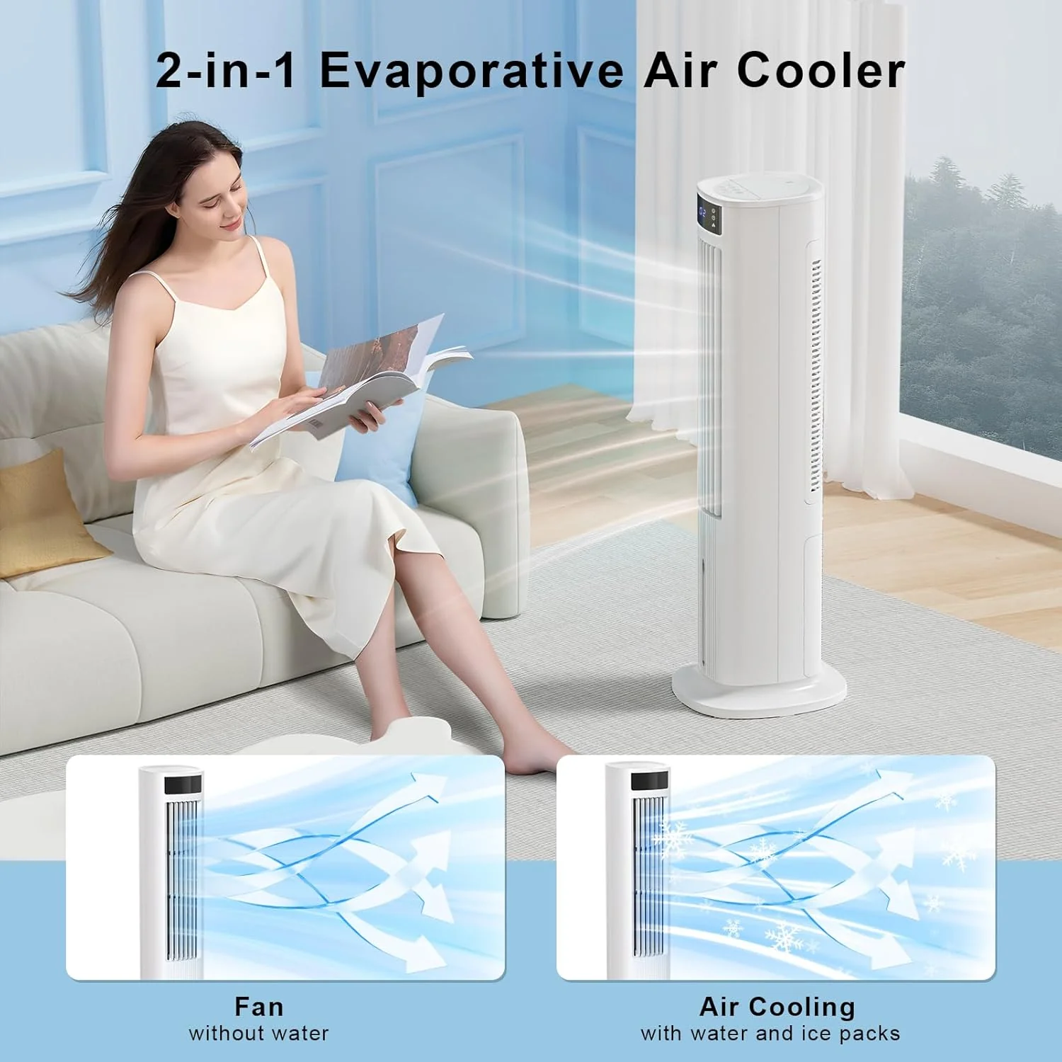 vaporative Air Cooler, 40" Cooling Fan that Blow Cold Air, Swamp Cooler with 80° Oscillation, - Image 2