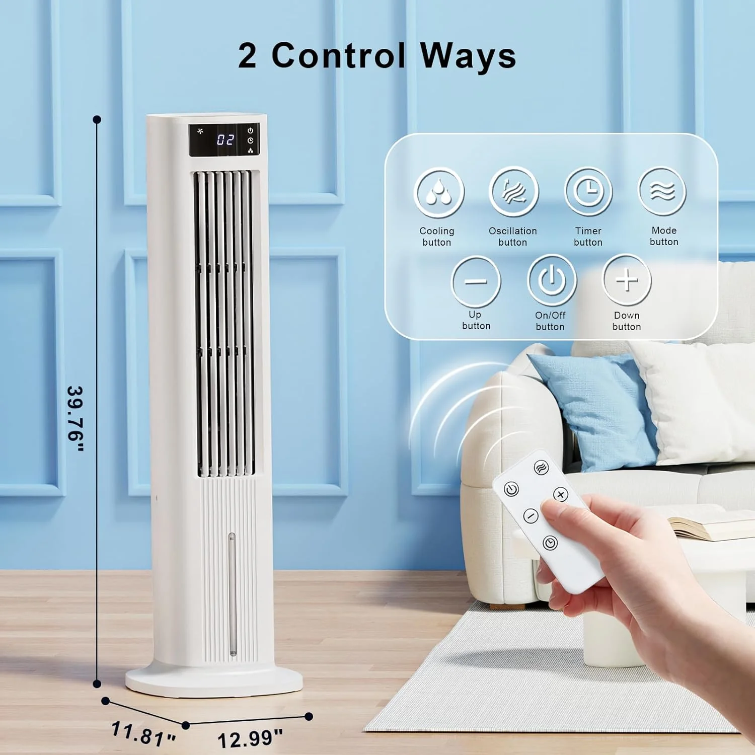 vaporative Air Cooler, 40" Cooling Fan that Blow Cold Air, Swamp Cooler with 80° Oscillation, - Image 3