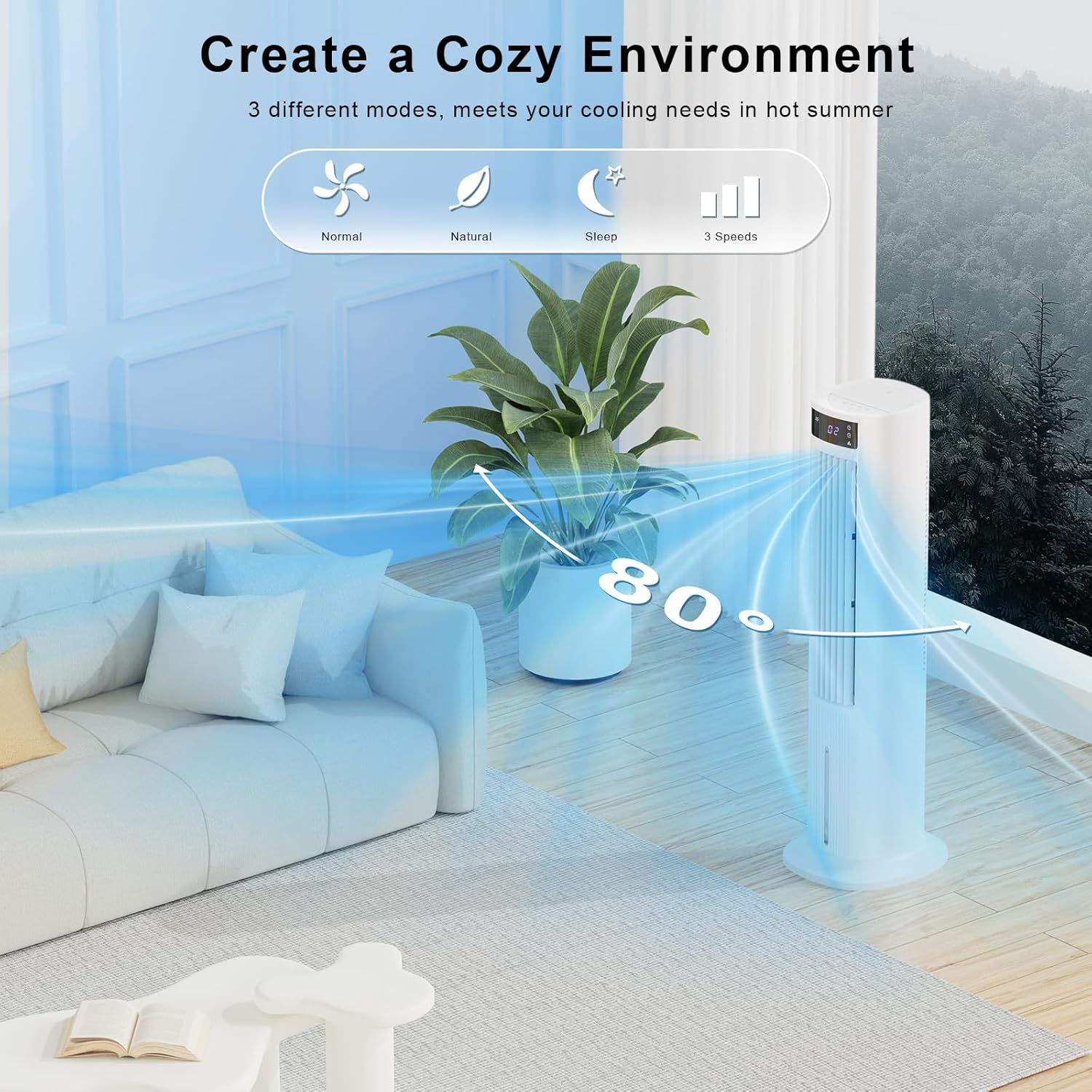 vaporative Air Cooler, 40" Cooling Fan that Blow Cold Air, Swamp Cooler with 80° Oscillation, - Image 7
