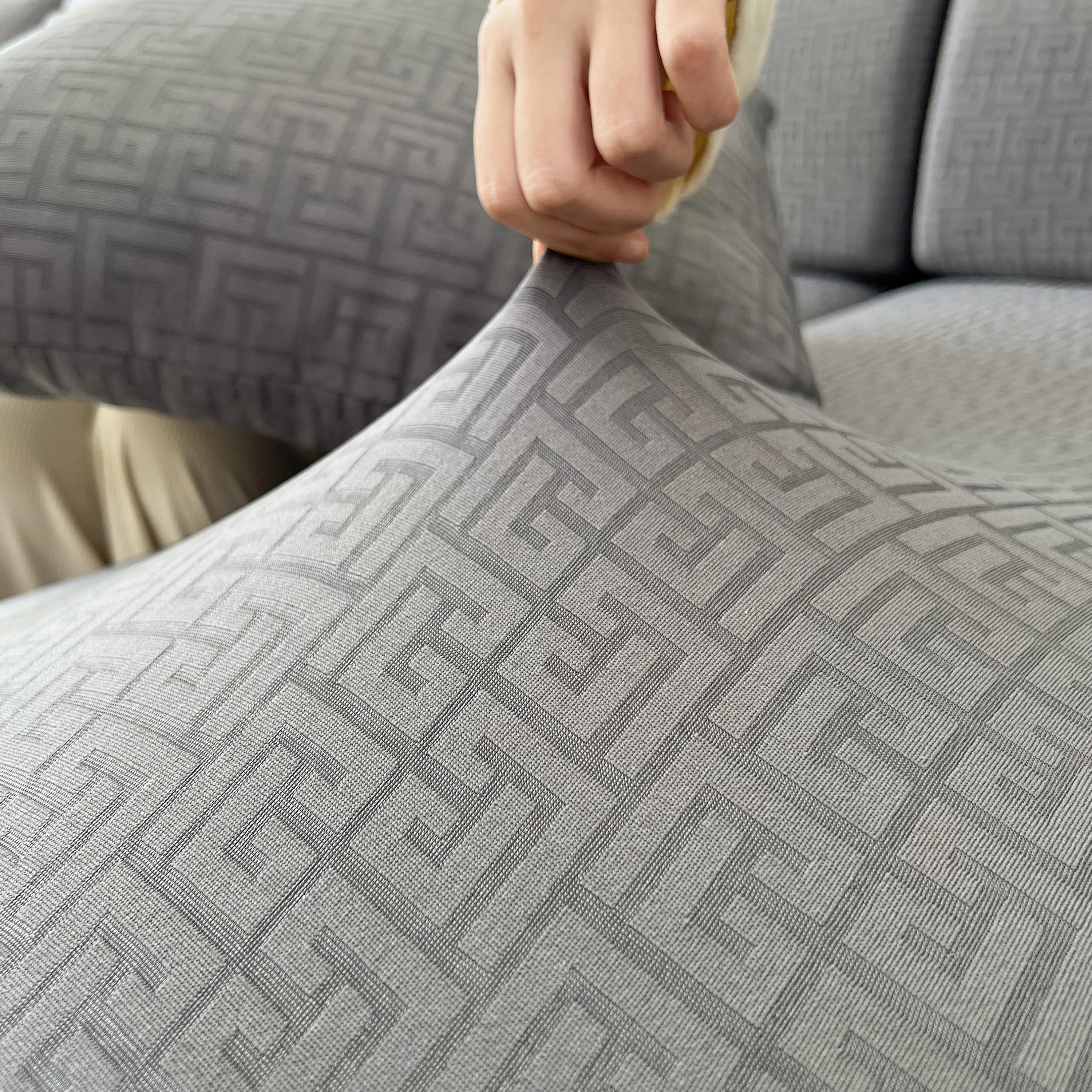 Vedic Chant Jacquard Fleece Fabric Stretch Cushion Cover, Non-Slip Furniture Protector for Kids, Chaise Lounge Cushion Covers - Image 2