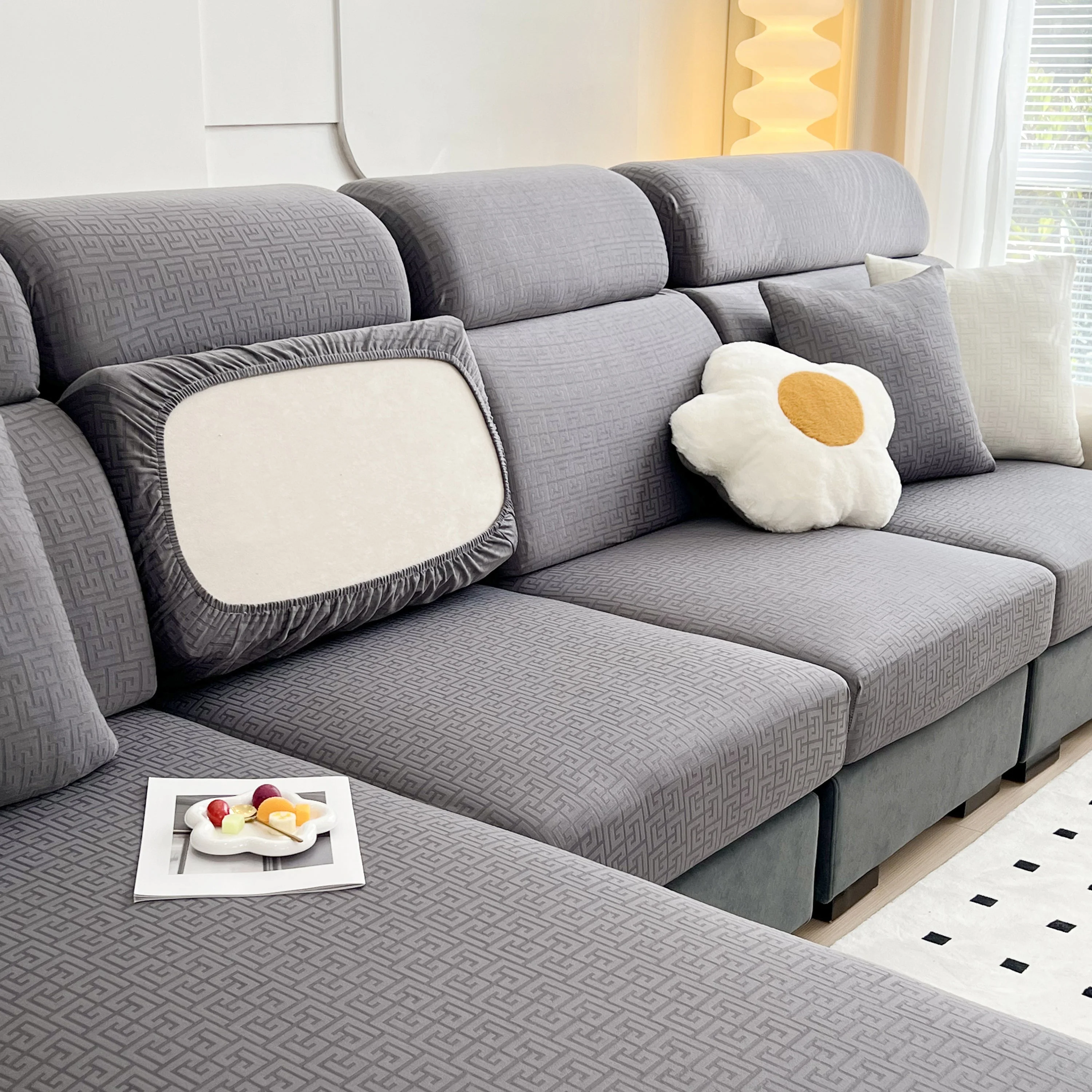 Vedic Chant Jacquard Fleece Fabric Stretch Cushion Cover, Non-Slip Furniture Protector for Kids, Chaise Lounge Cushion Covers - Image 26