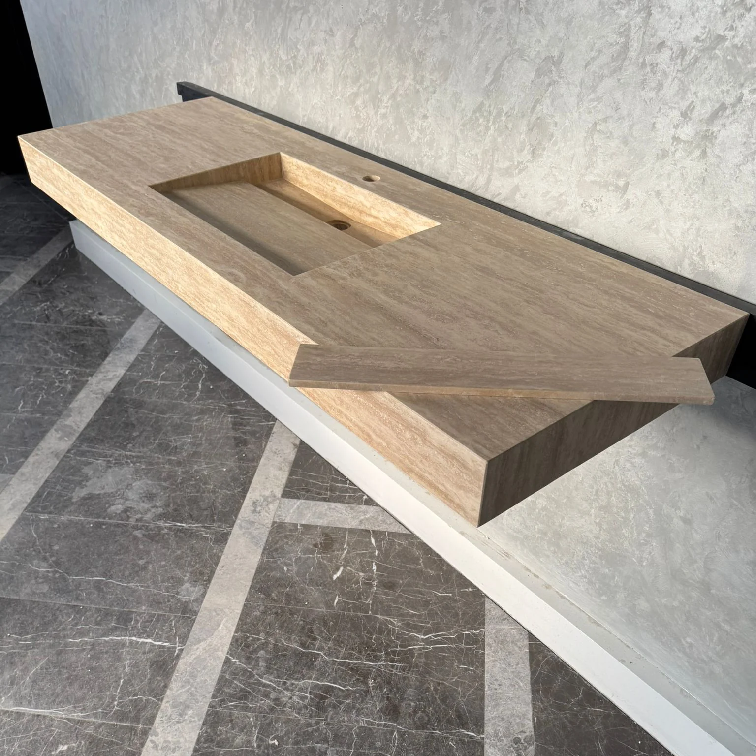Vein Cut Travertine Ramp Sink | Handmade Natural Stone Bathroom Sink | Custom Modern Stone Basin (TR-85) - Image 11