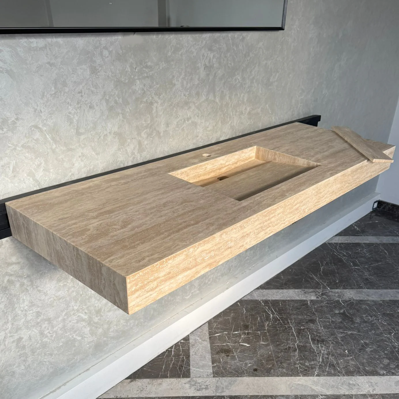 Vein Cut Travertine Ramp Sink | Handmade Natural Stone Bathroom Sink | Custom Modern Stone Basin (TR-85) - Image 3