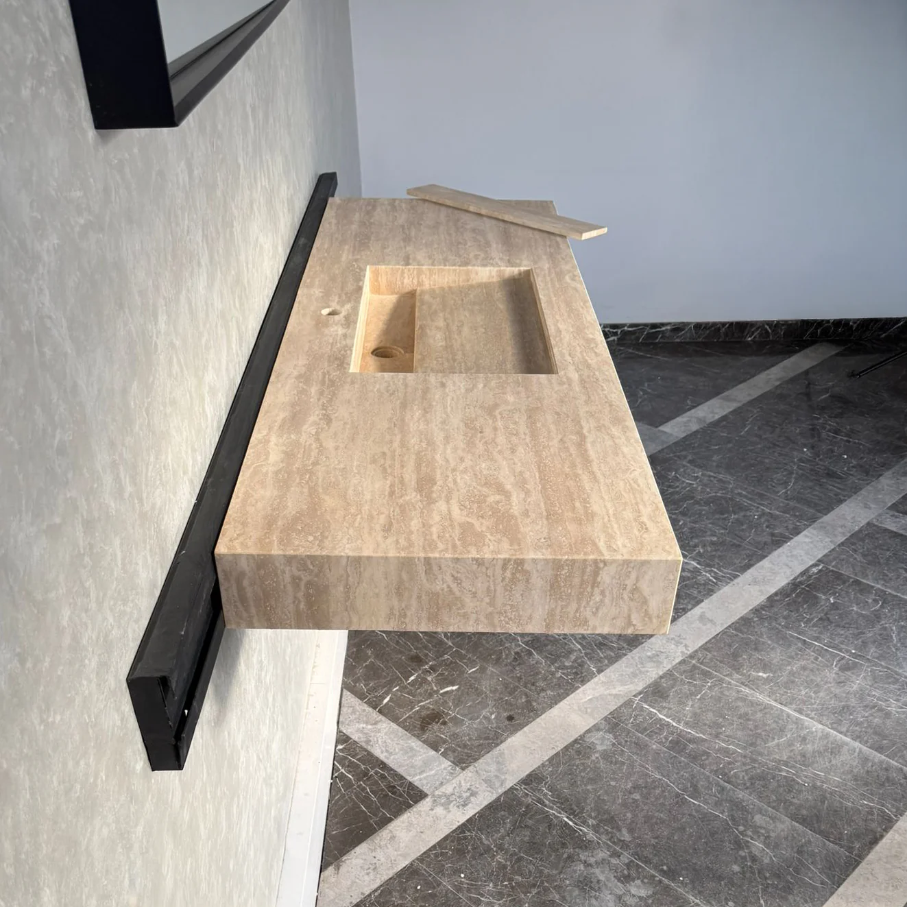 Vein Cut Travertine Ramp Sink | Handmade Natural Stone Bathroom Sink | Custom Modern Stone Basin (TR-85) - Image 7