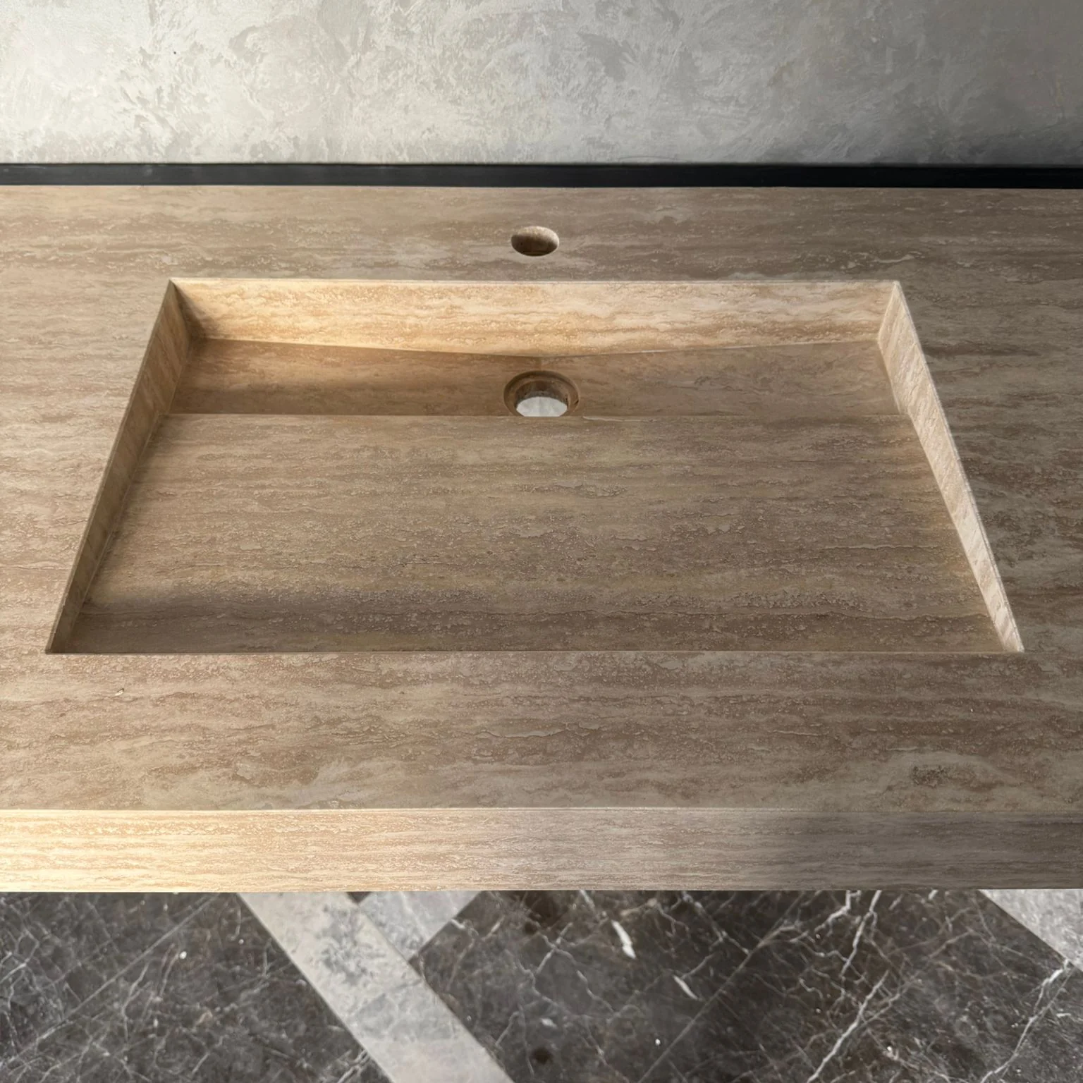 Vein Cut Travertine Ramp Sink | Handmade Natural Stone Bathroom Sink | Custom Modern Stone Basin (TR-85) - Image 8