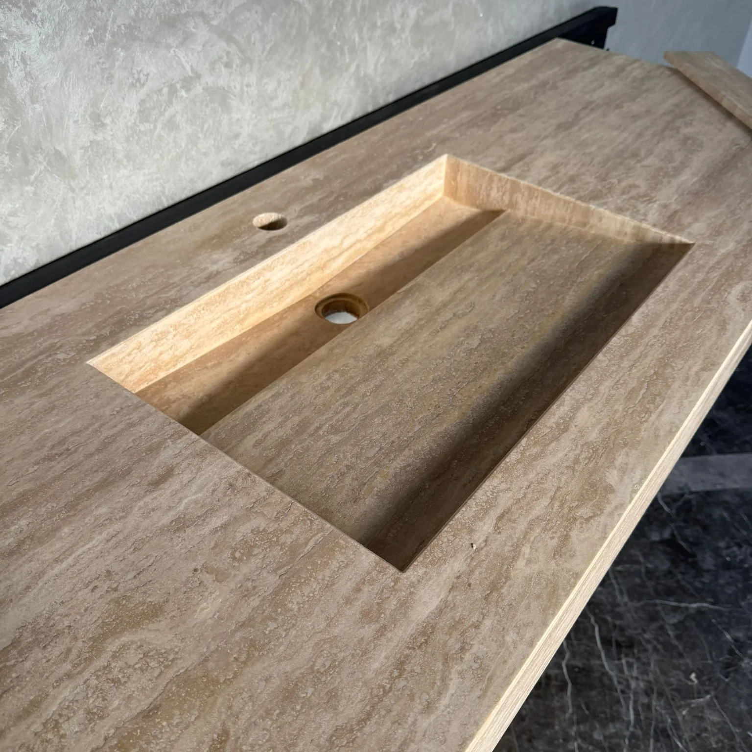 Vein Cut Travertine Ramp Sink | Handmade Natural Stone Bathroom Sink | Custom Modern Stone Basin (TR-85) - Image 9