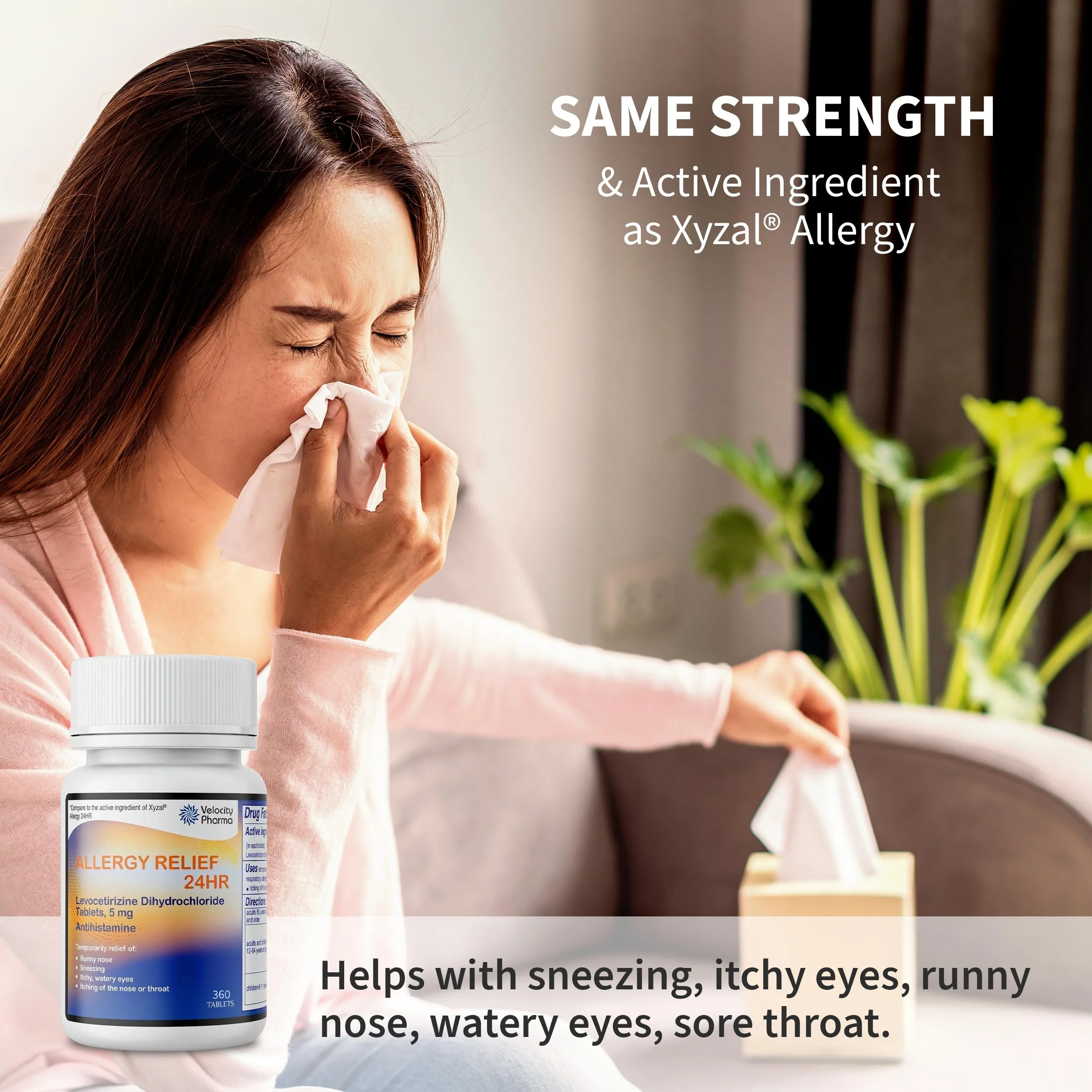 Velocity Pharma Levocetirizine Dihydrochloride 5mg USP Tablets, 24 Hour Allergy Relief Non-Drowsy Antihistamine, 360 Count - Image 7