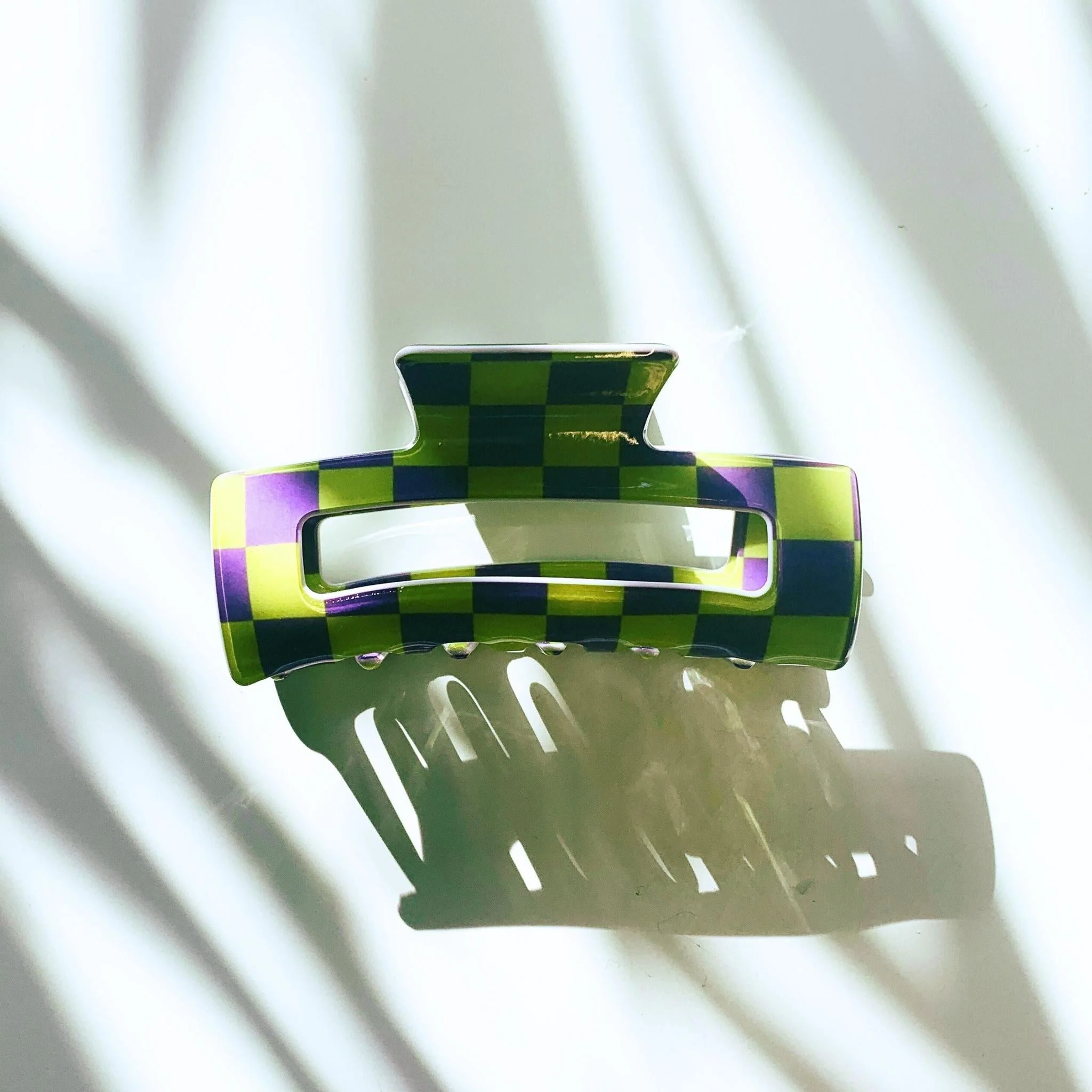Velvet Claws Checkered Hair Claw in Yellow and Purple - Image 3