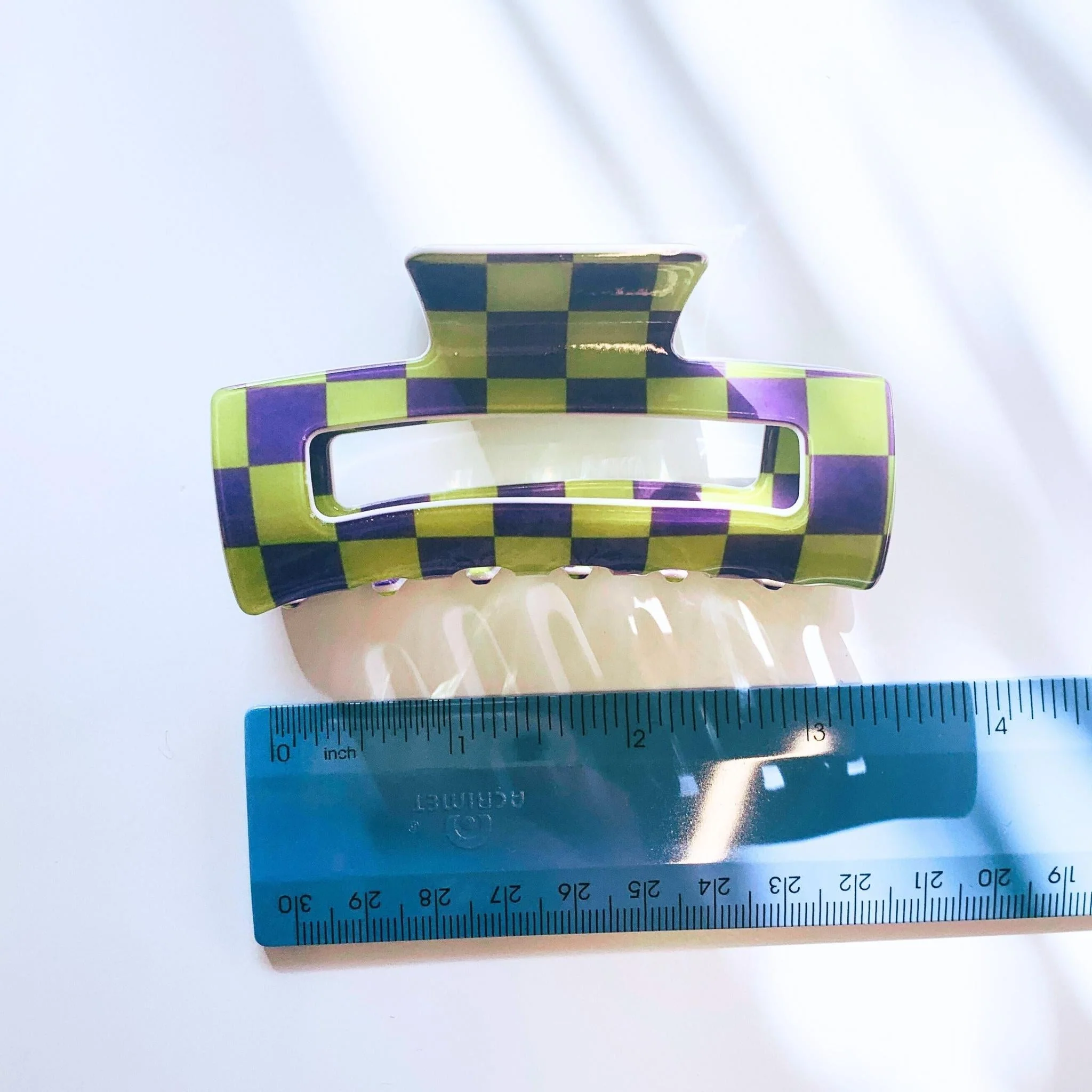 Velvet Claws Checkered Hair Claw in Yellow and Purple - Image 5