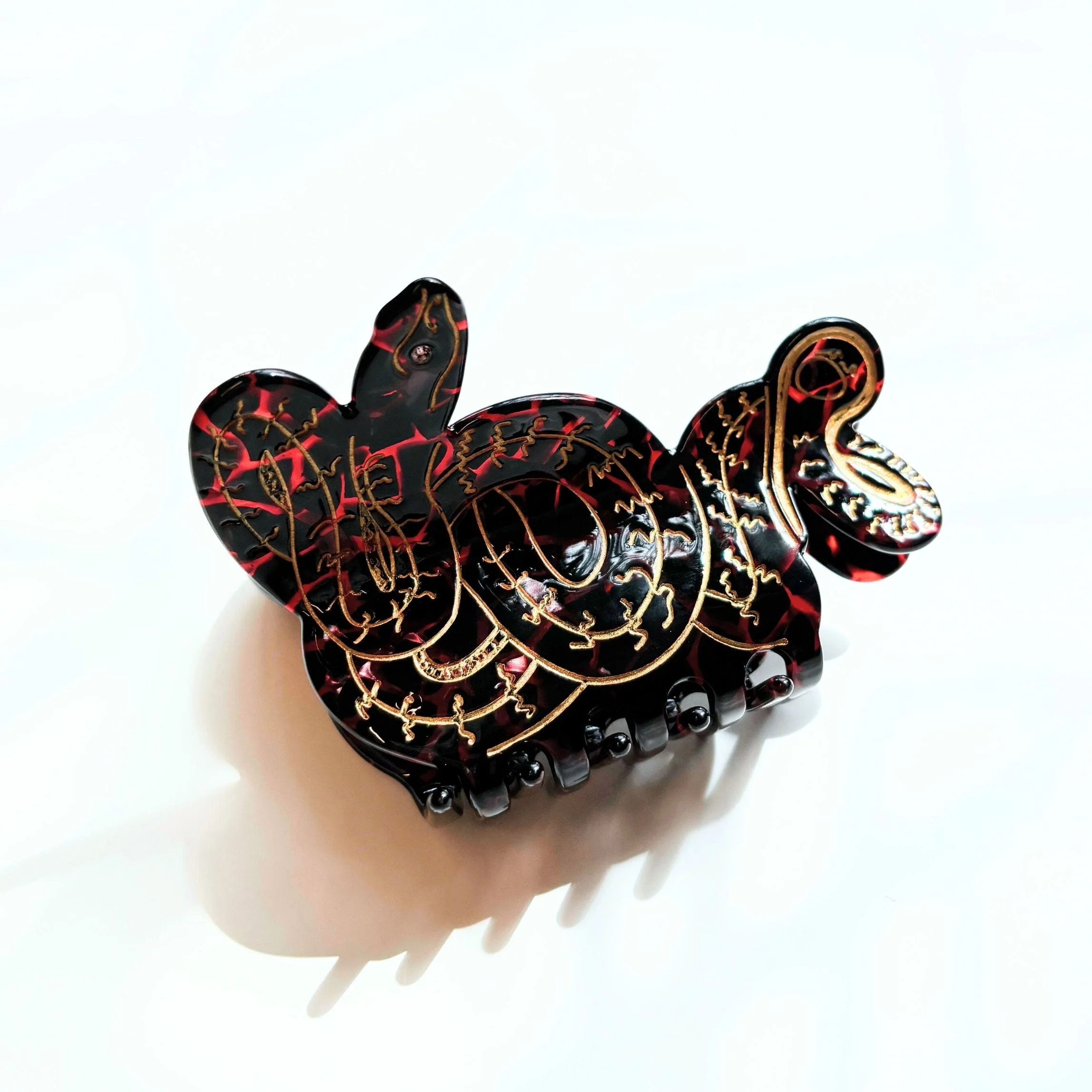 Velvet Claws Coiled Snake Claw in Brown Gold and Red Hair Clip - Image 3