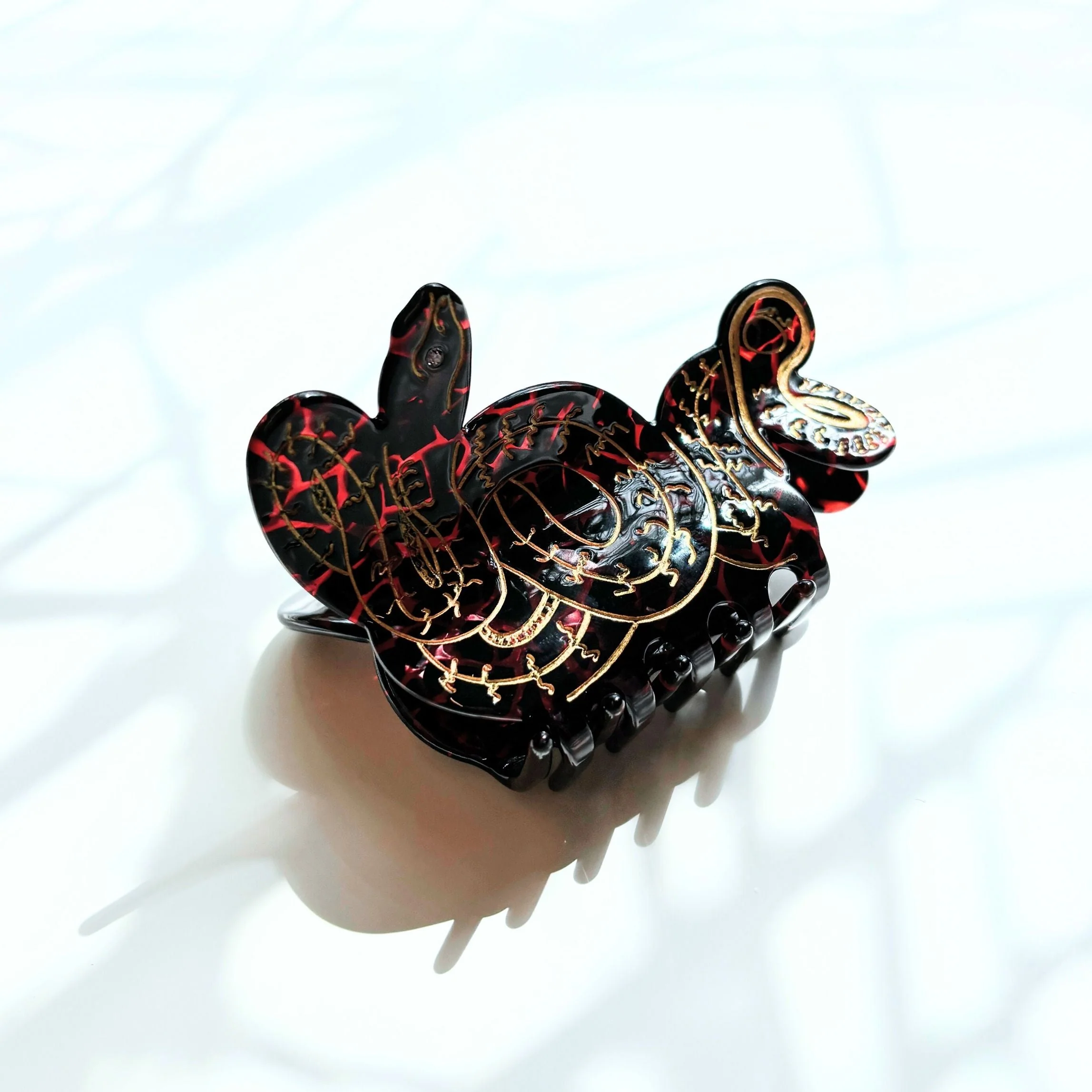 Velvet Claws Coiled Snake Claw in Brown Gold and Red Hair Clip - Image 9