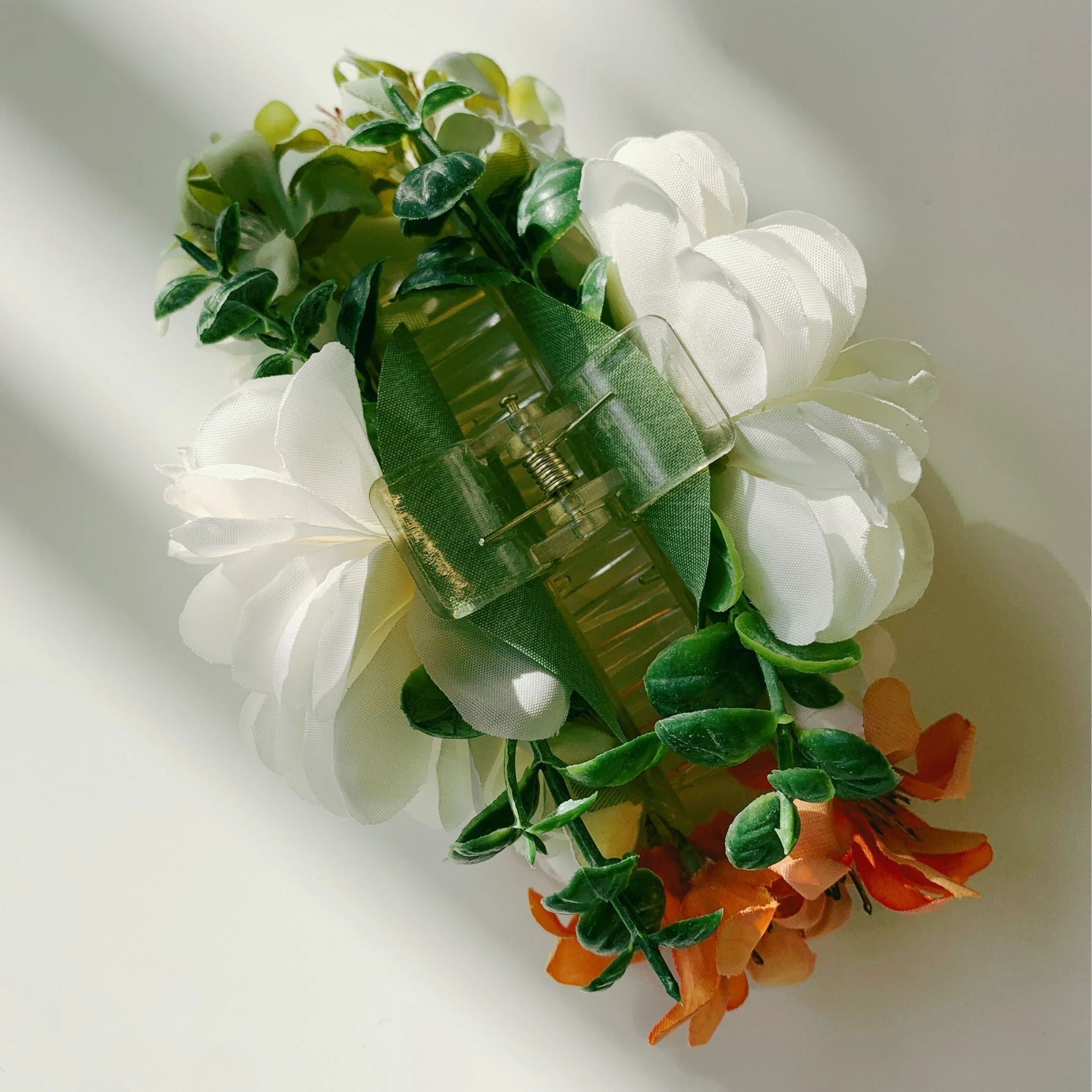 Velvet Claws Floral Hair Clip | Coral and White Blooms Hair Claw - Image 3
