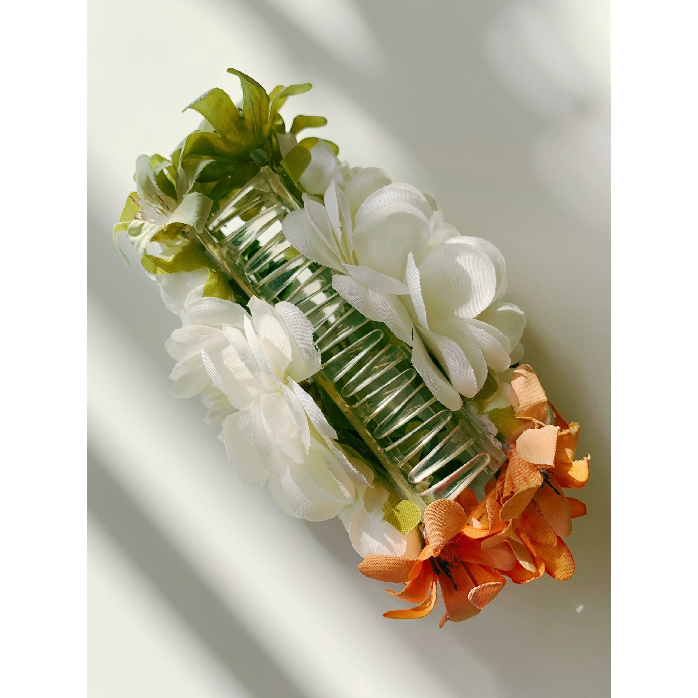 Velvet Claws Floral Hair Clip | Coral and White Blooms Hair Claw - Image 4