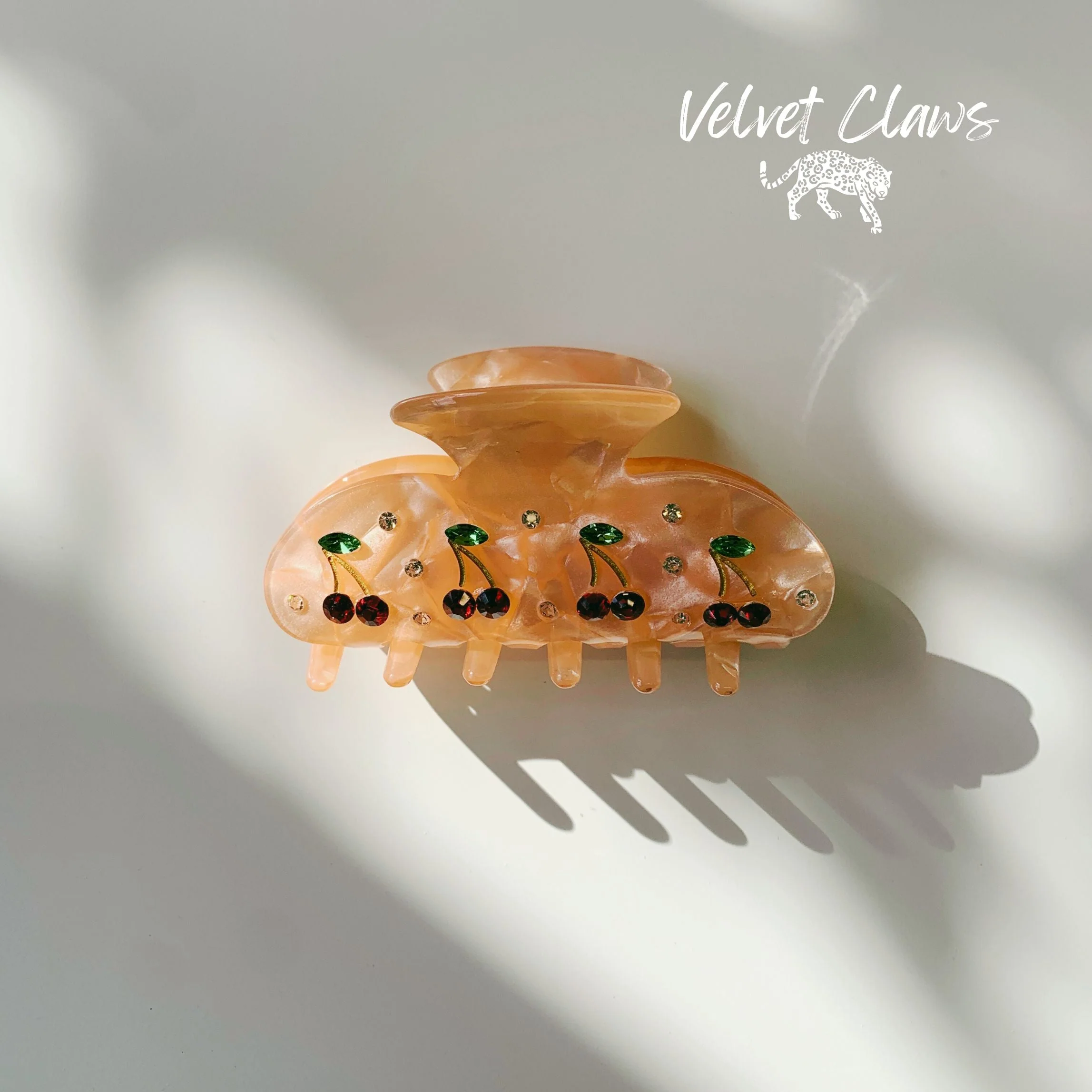 Velvet Claws Hair Clip | Cherries in Crystal Orange Hair Claw - Image 3