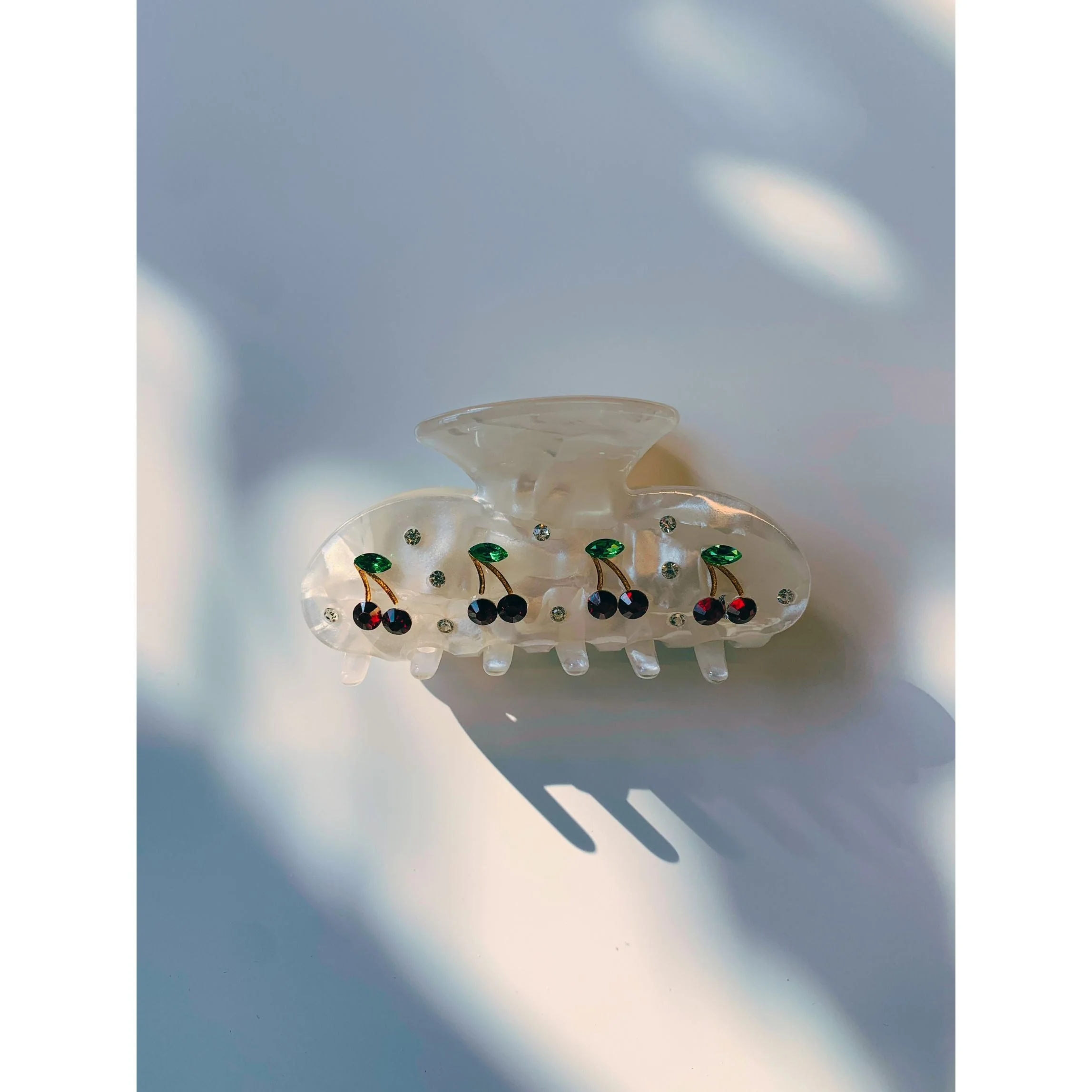 Velvet Claws Hair Clip | Cherries in Crystal White Hair Claw - Image 3