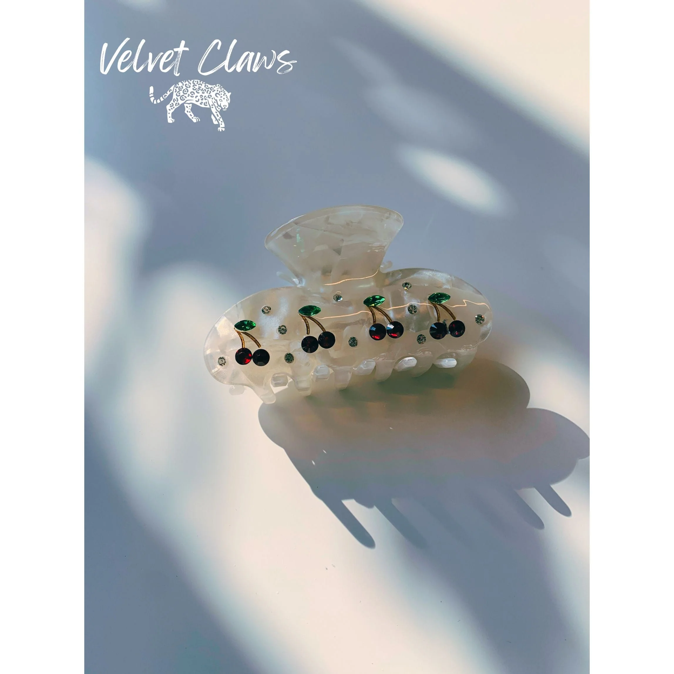Velvet Claws Hair Clip | Cherries in Crystal White Hair Claw - Image 6
