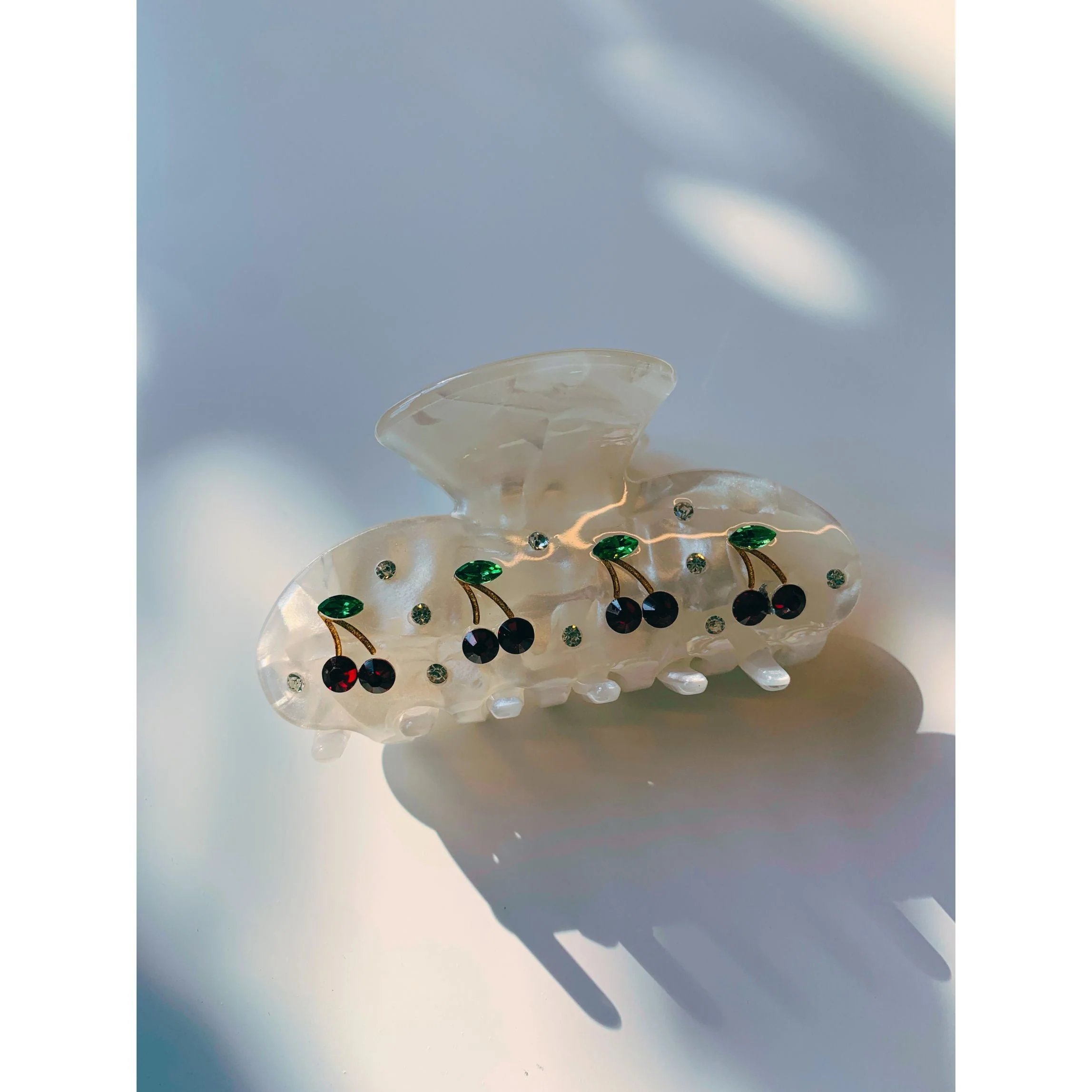 Velvet Claws Hair Clip | Cherries in Crystal White Hair Claw - Image 7