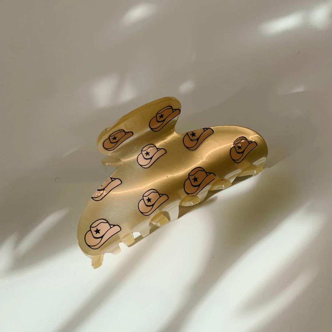 Velvet Claws Hair Clip | Cowgirl Hat in Gold Hair Claw - Image 3