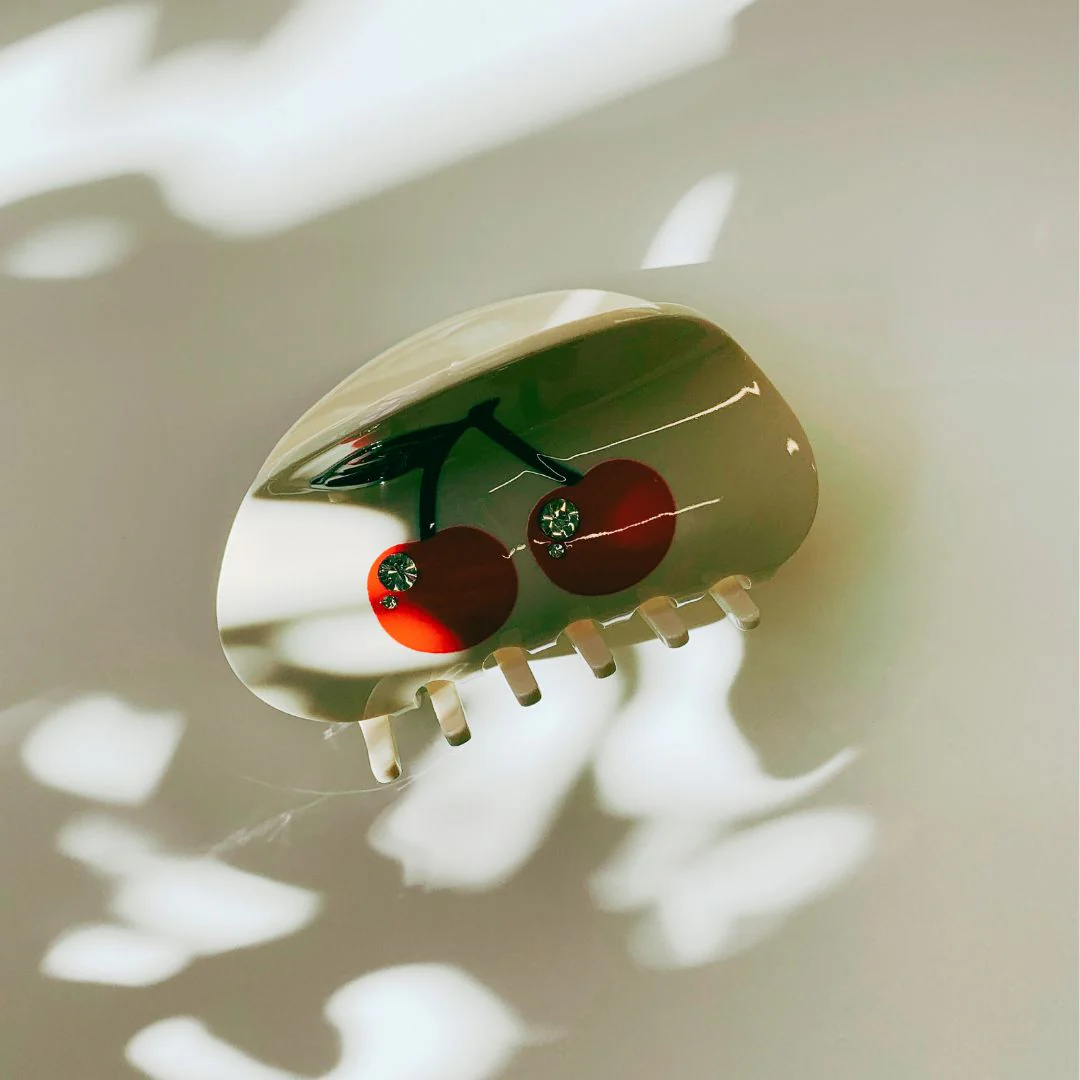 Velvet Claws Hair Clip | Double Cherry in White Hair Claw - Image 2