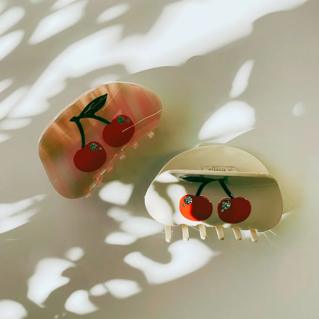 Velvet Claws Hair Clip | Double Cherry in White Hair Claw - Image 6