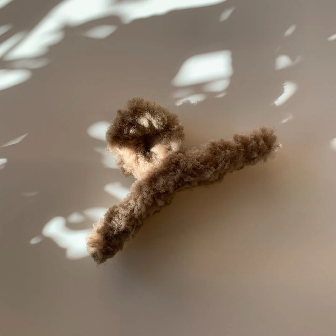 Velvet Claws Hair Clip | Triangle Plush in Teddy Bear Brown Faux Fur Hair Claw - Image 2