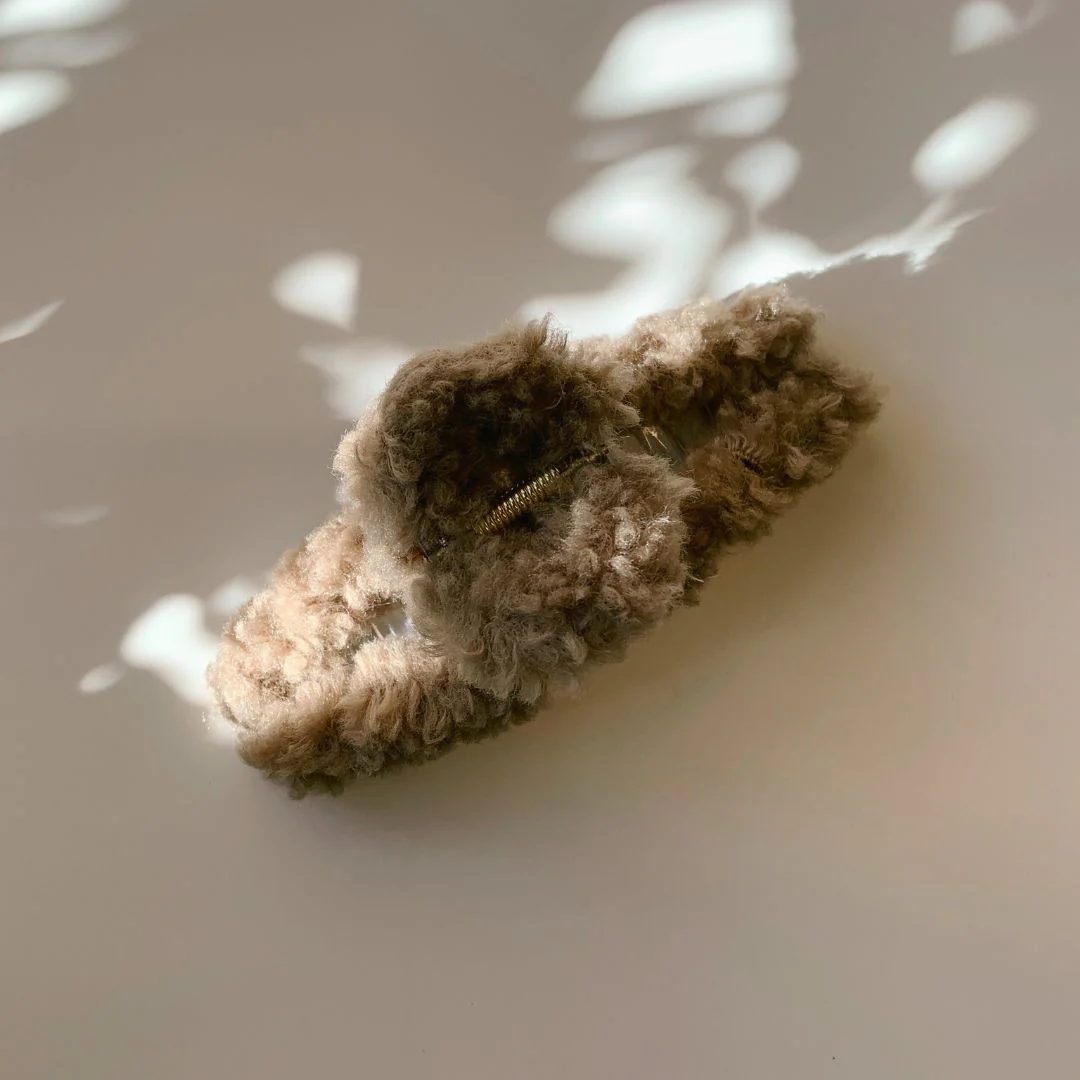 Velvet Claws Hair Clip | Triangle Plush in Teddy Bear Brown Faux Fur Hair Claw - Image 4