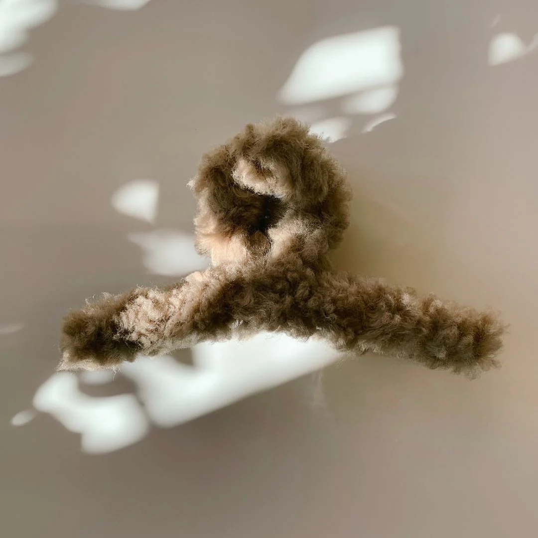 Velvet Claws Hair Clip | Triangle Plush in Teddy Bear Brown Faux Fur Hair Claw - Image 5